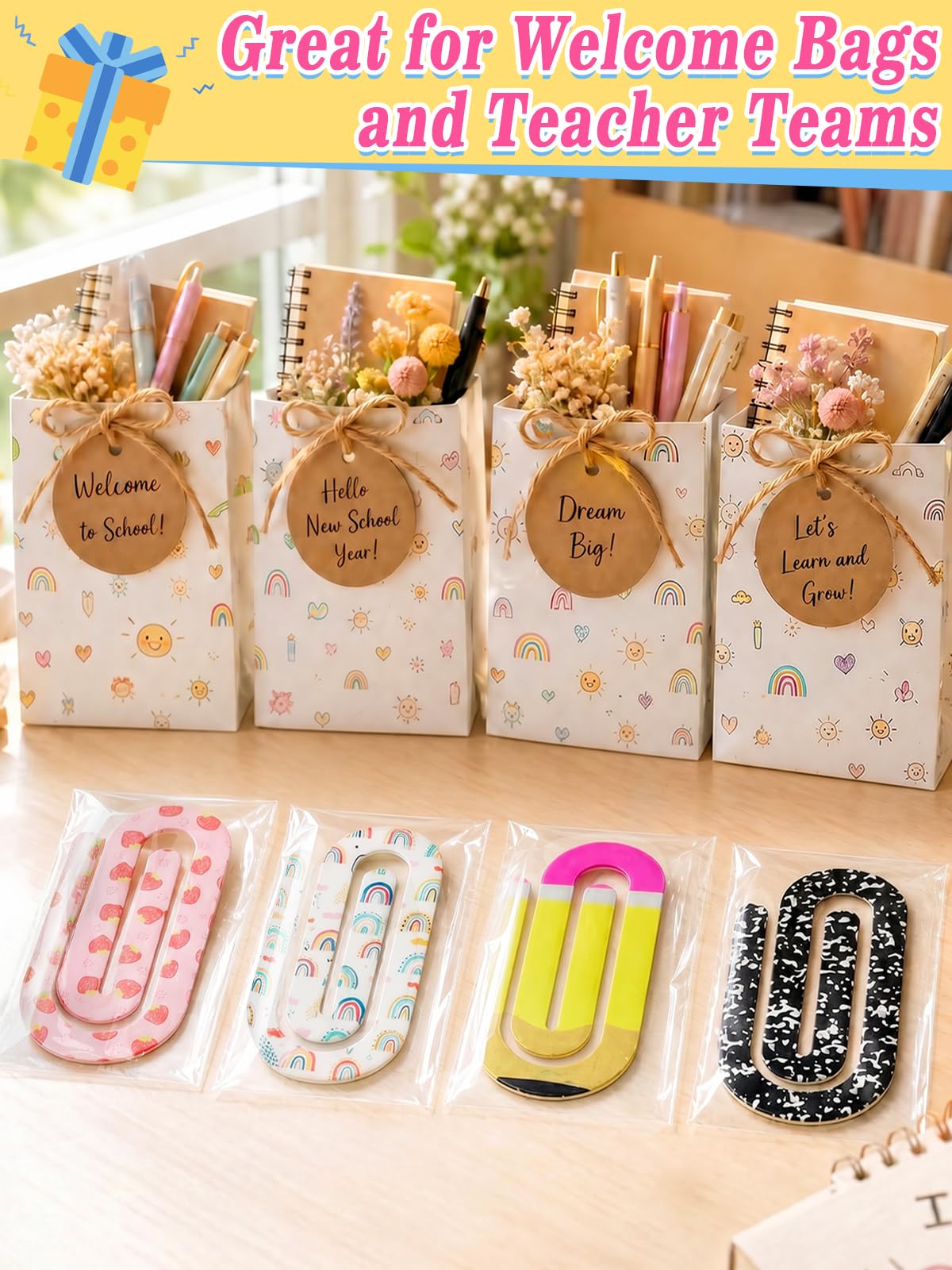 PAMASE 3.9in Cute Jumbo Paper Clips Back to School Teacher Gifts - 20Pcs Acrylic Large Paperclips First Day of School Supplies for Teachers Office Classroom Paperwork Bookmark