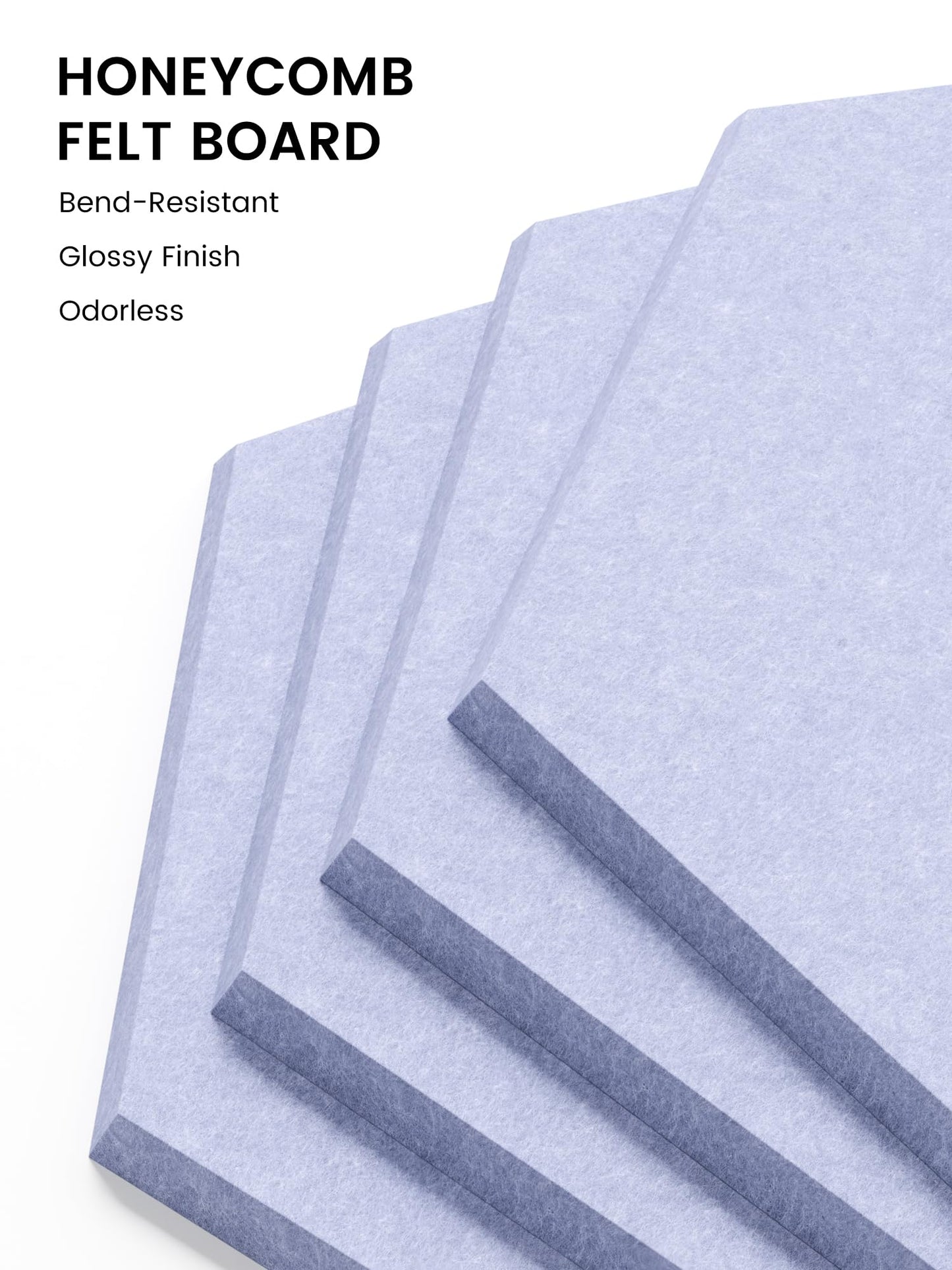 Fluxynara Hexagon Cork Board Alternative for Walls Decor-12-Pack Felt Bulletin Board Tiles,with 30 Pushpins,70 Adhesive Tabs for Office,Classrooms & Home Pin Board Felt Board-Soft Periwinkle