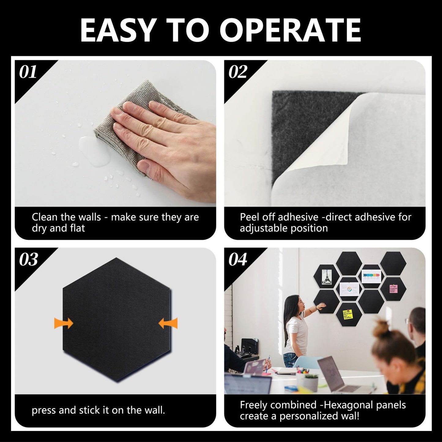 8 Packs Pink Hexagon Felt Pin Board, 12" Bulletin Board with 30 Push Pins, Felt Board for Home Kitchen Office Decor, Self-Adhesive Corkboard Tiles for Walls Classroom Message Photos Memos Display