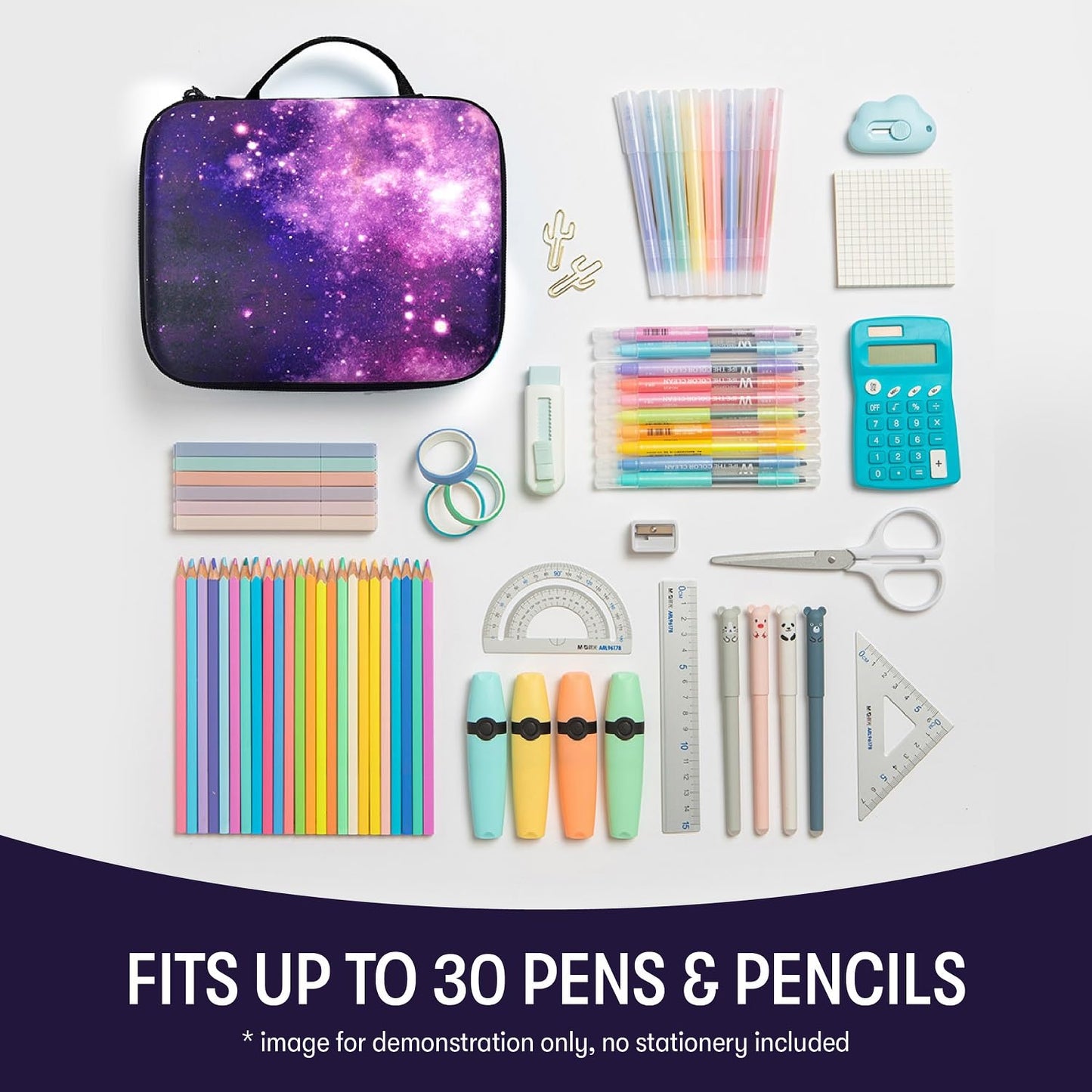 ZIPIT Jumbo Pencil Case for Girls, Cute Pencil Box for School, Large Capacity Stationery Organizer Box ,Purple Galaxy