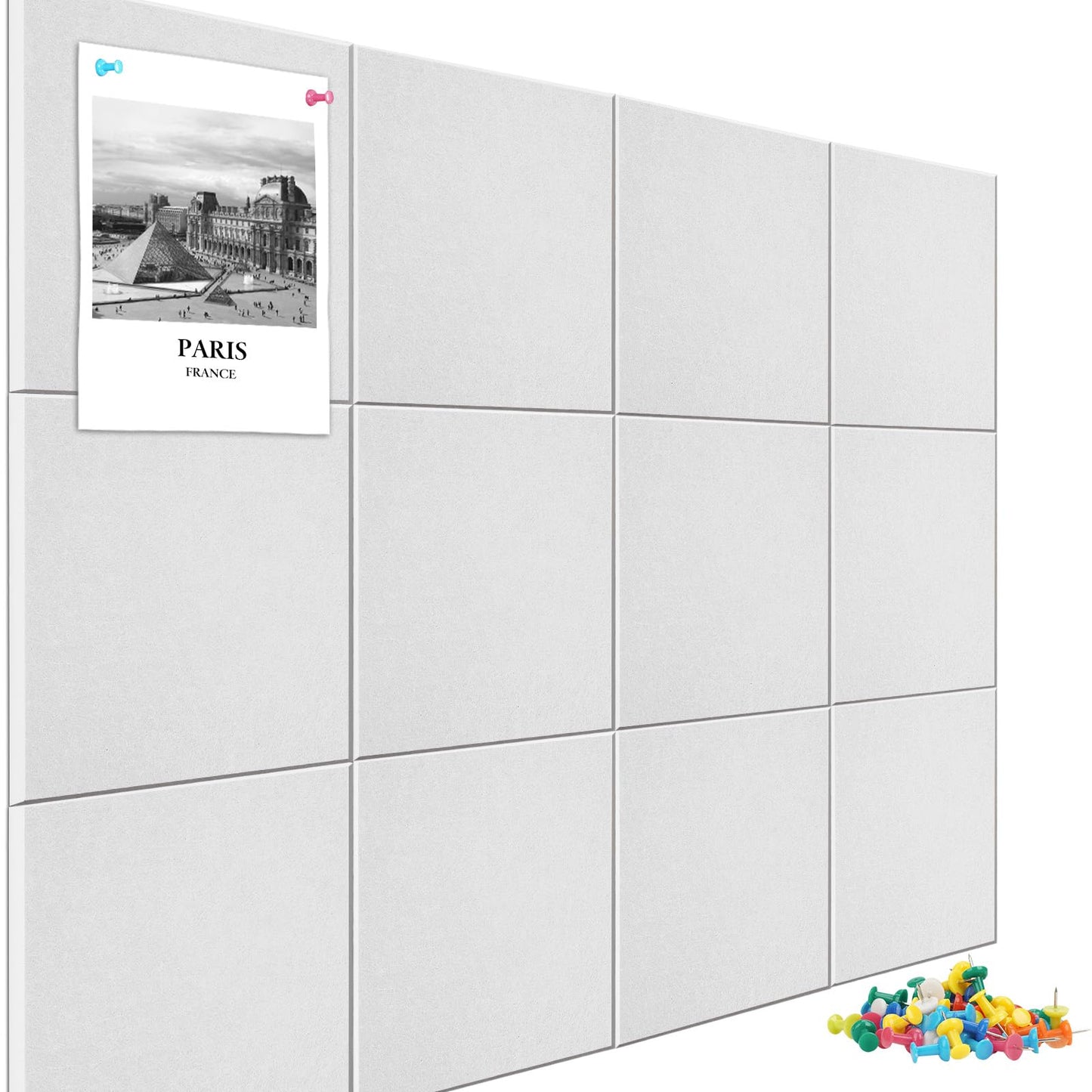 Large Cork Board Alternative 48" X 36" Bulletin Board - 12 Pack Removable Felt Wall Tiles with 30 pushpins, Large Cork Boards for Walls Cork Board for Office Pin Board Tack Board - Warm White