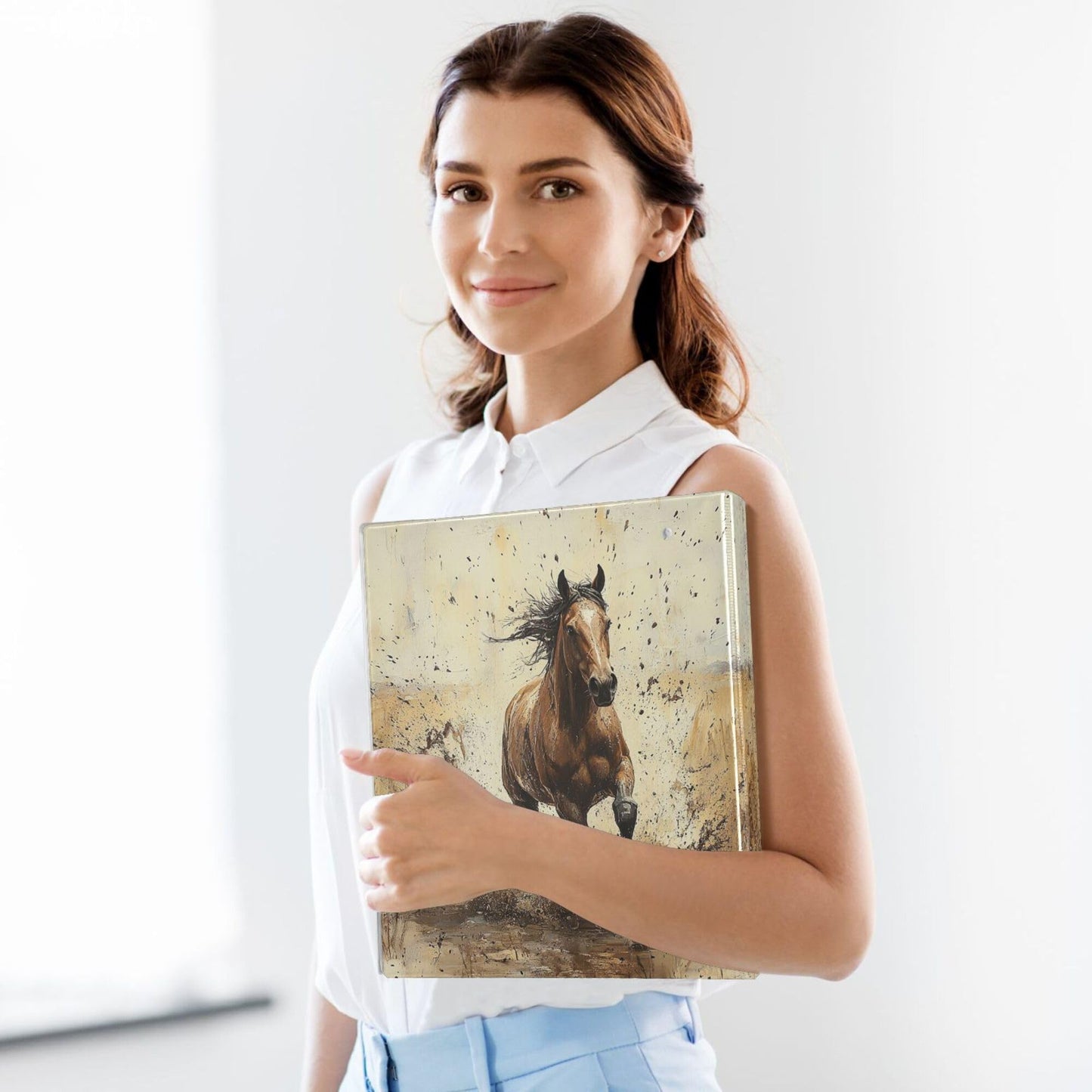 Brown Horse Round Ring Binders 1.5 Animal 3 Ring Clipboard Binder for Office School Work Supplies File Folder 200 Sheet Capacity Easy Open