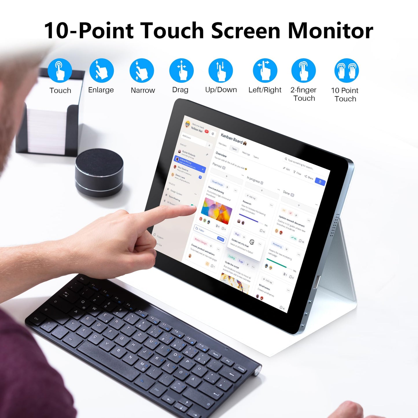 Thinlerain 9.7" 2K Portable Monitor Touchscreen, 2048x1536 IPS Display with 10-Point Touch, HDMI & Dual USB-C, CNC Aluminum Body, Built-in Speaker, Protective Case for PC/Phone/Travel/Home Office