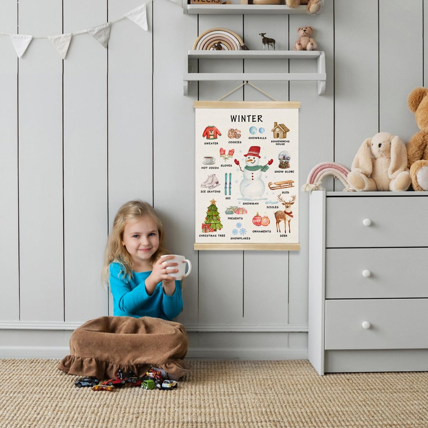 You found a duck 4 Season Educational Chart Poster, 14x18.5 Inch Linen Canvas Winter Cognition Wall Art Posters,Four Seasons Learning Decor for Classroom Nursery Playroom,Toddler Kids Room Decor