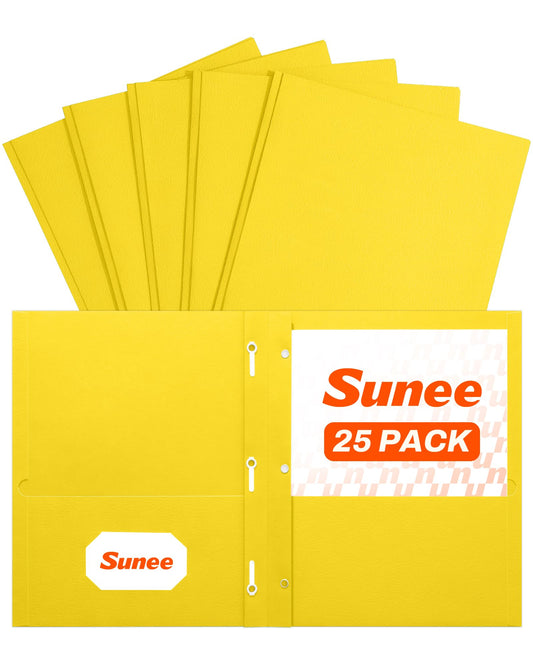 SUNEE 2 Pocket Folders with Prongs (25 Pack, Yellow), Paper Folders with 2 Pockets and 3 Prongs Fit Letter Size Paper, Folders with Prongs for School Office Home Business