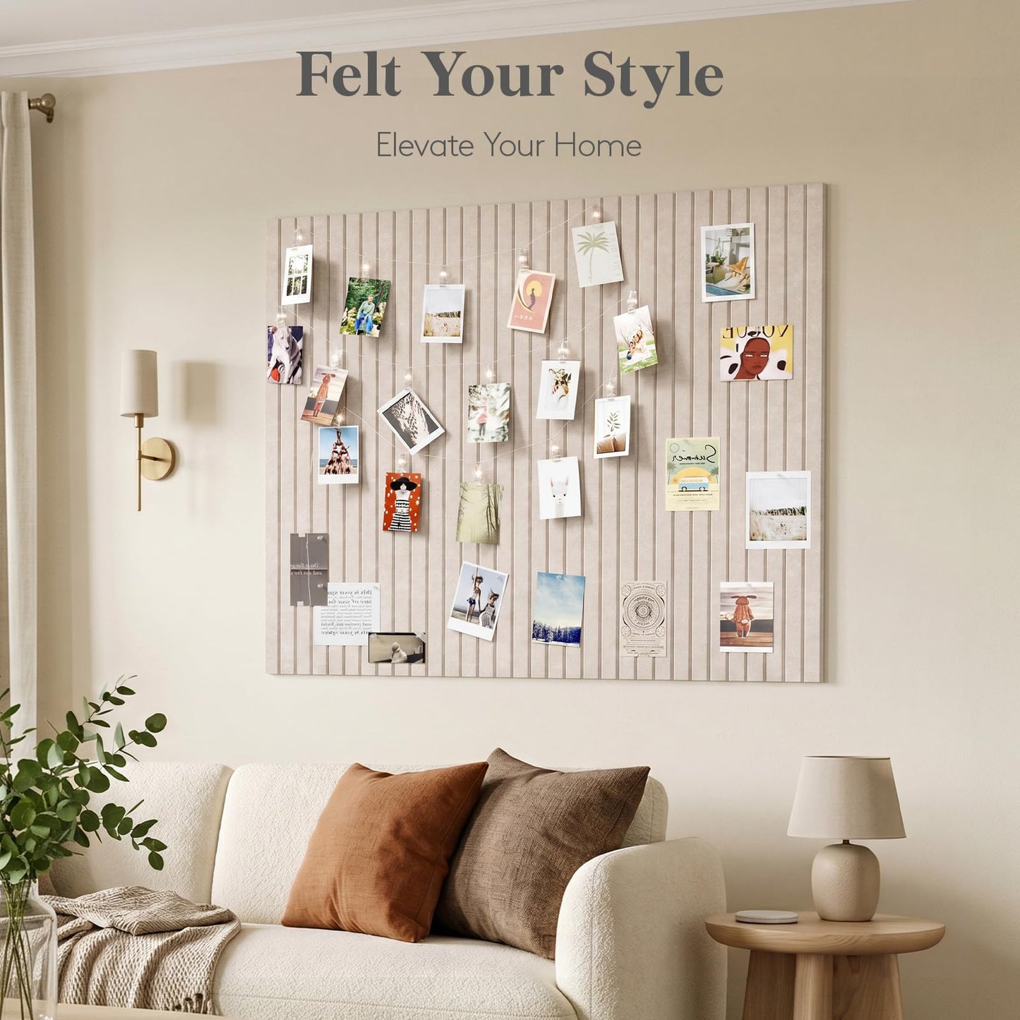 Lifewit Felt Slatted Bulletin Board, 12 Pack Self-Adhesive Panel, 48"x 36" Total Size, Cork Board Alternative, Pin Message Board with 30 Pushpins for Room and Office Decor, Home, Dorm, Oatmeal