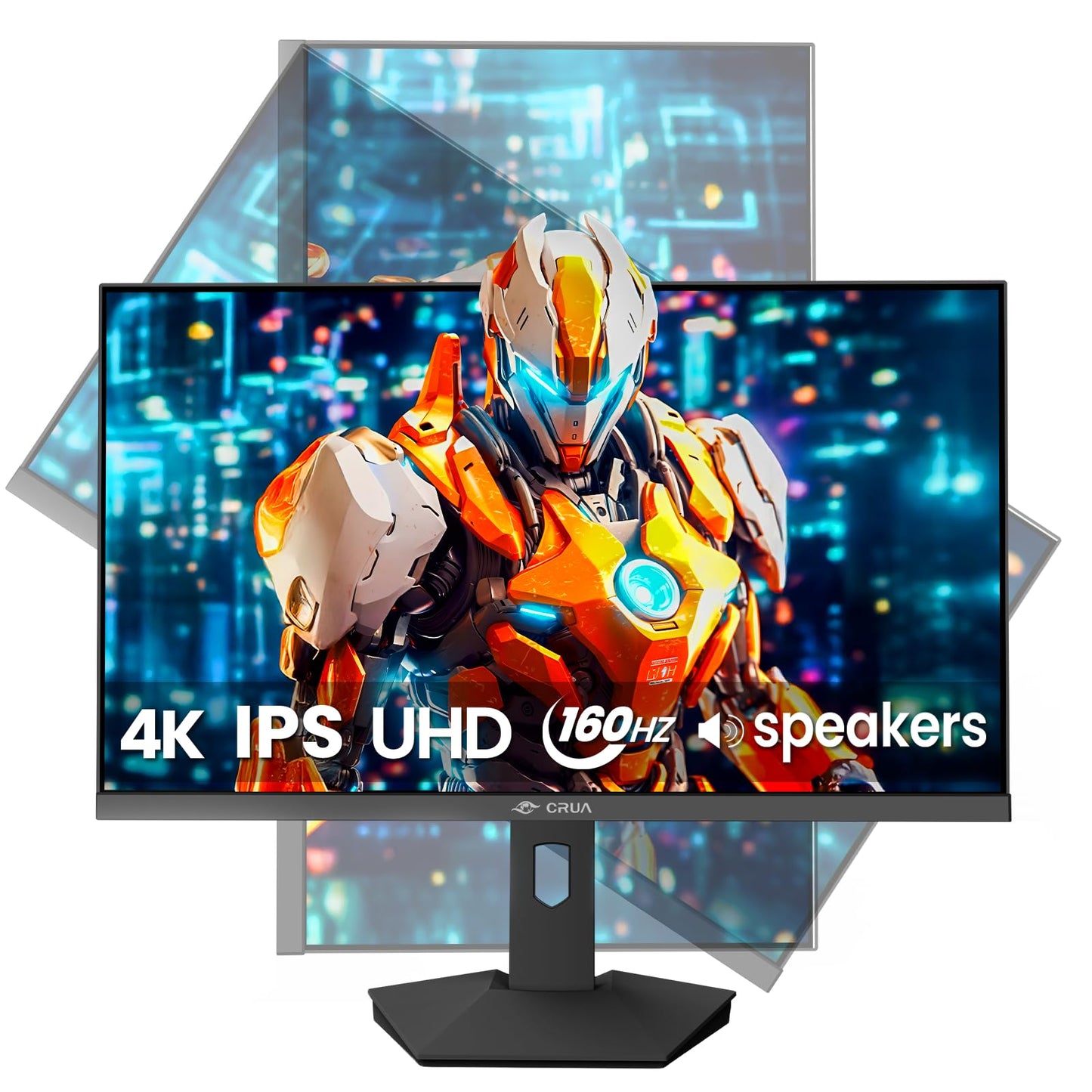 CRUA 27” 4K Gaming Monitor, UHD 3840x2160 160Hz IPS Screen, Height/Pivot/Swivel/Tilt Adjustable Vertical Monitor, Support AMD FreeSync, Built-in Speakers, 120% sRGB, PIP/PBP, HDMI 2.1 & DP 1.4-Black
