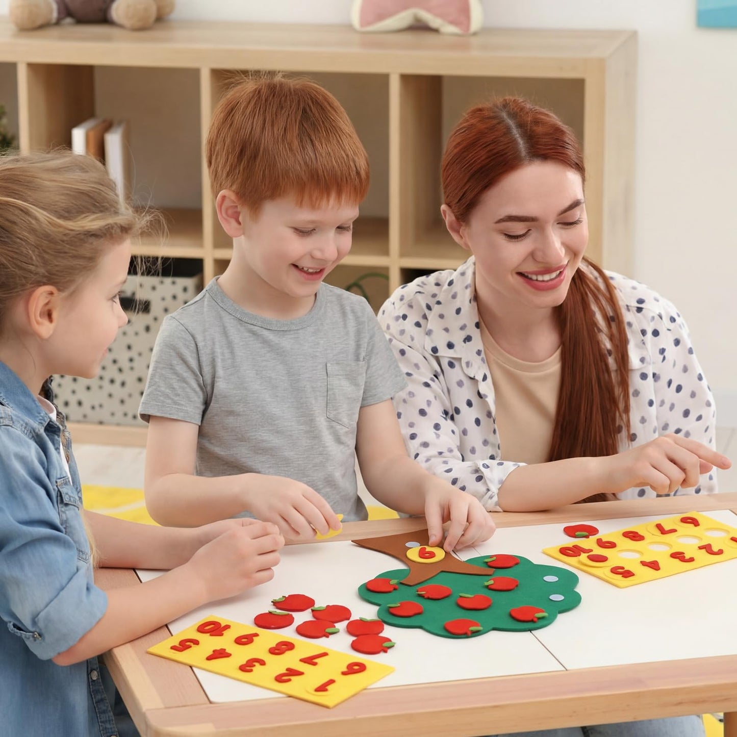Junkin 12-Pack Bulk DIY Felt Apple Tree Numbers Set 1-10, Board Addition and Subtraction Math Games, Felt Board Activity for Classrooms, Holiday and Educational Interactive Learning