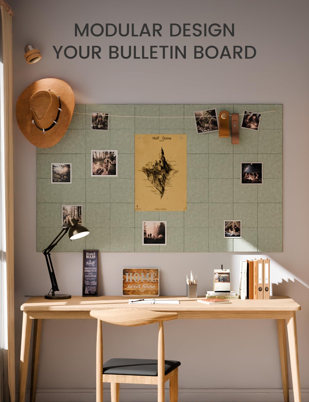 Large Felt Bulletin Board 36"x24" Cork Board Alternative - 6 Pack with 40 Safe Removable Adhesive Tabs, Cork Boards for Walls for Home Office Classroom Pin Board - Sage Green