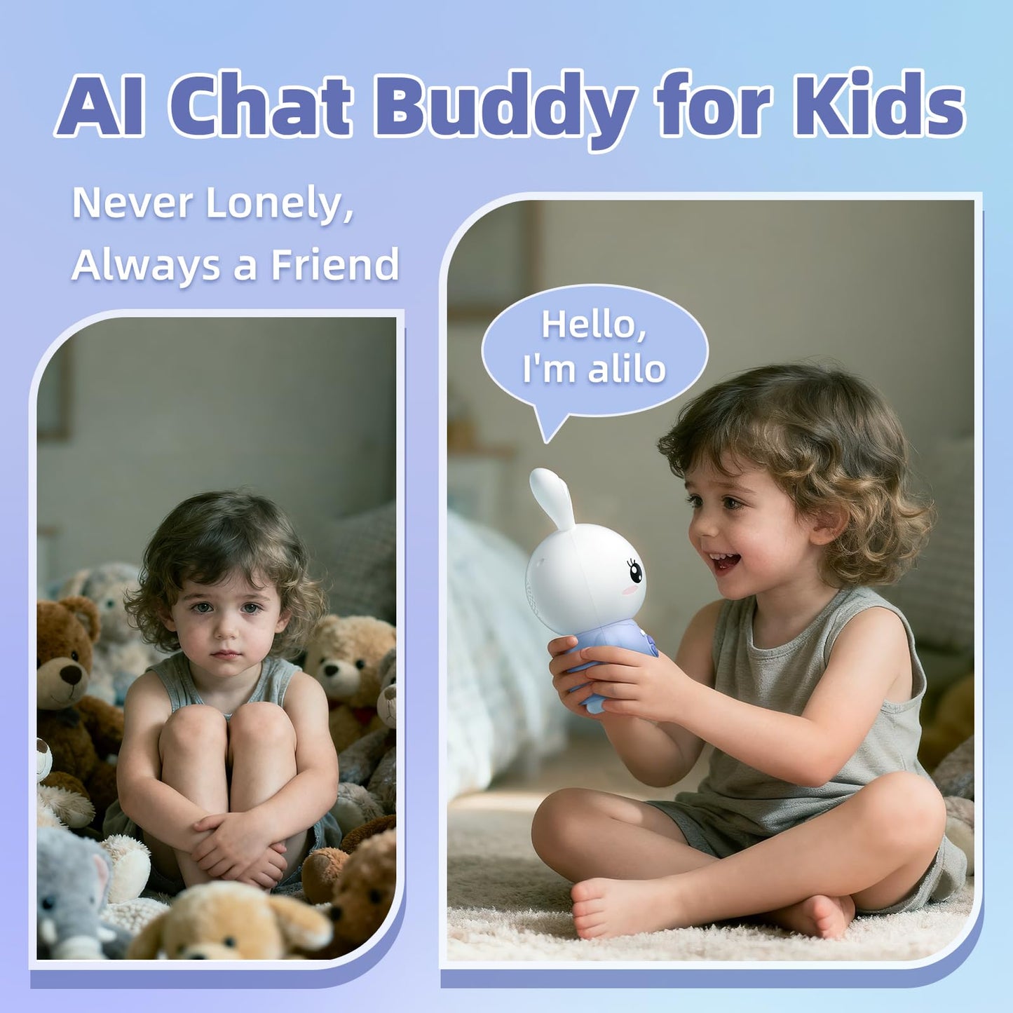 alilo AI Toys for Kids, Smart Companion with Real-Time Voice, 4 Agents & 91 Languages, Preloaded 48 Bunny English/50 Stories/66 Music/28 Lullabies/34 Classical Tunes, Bluetooth Speaker