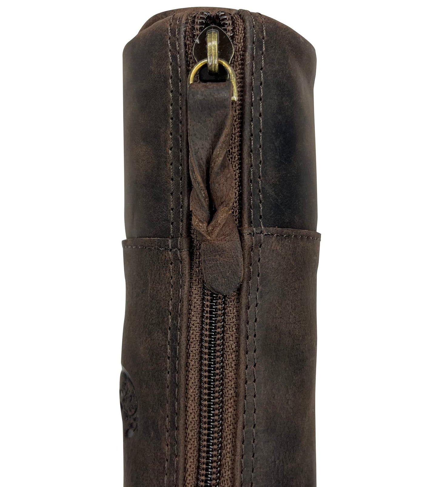Leather Pencil Case - Full Grain Leather Zippered Pen Pouch - Stationery Bag Pen Holder for Work & Office, Walnut, M, Professional Pencil Case