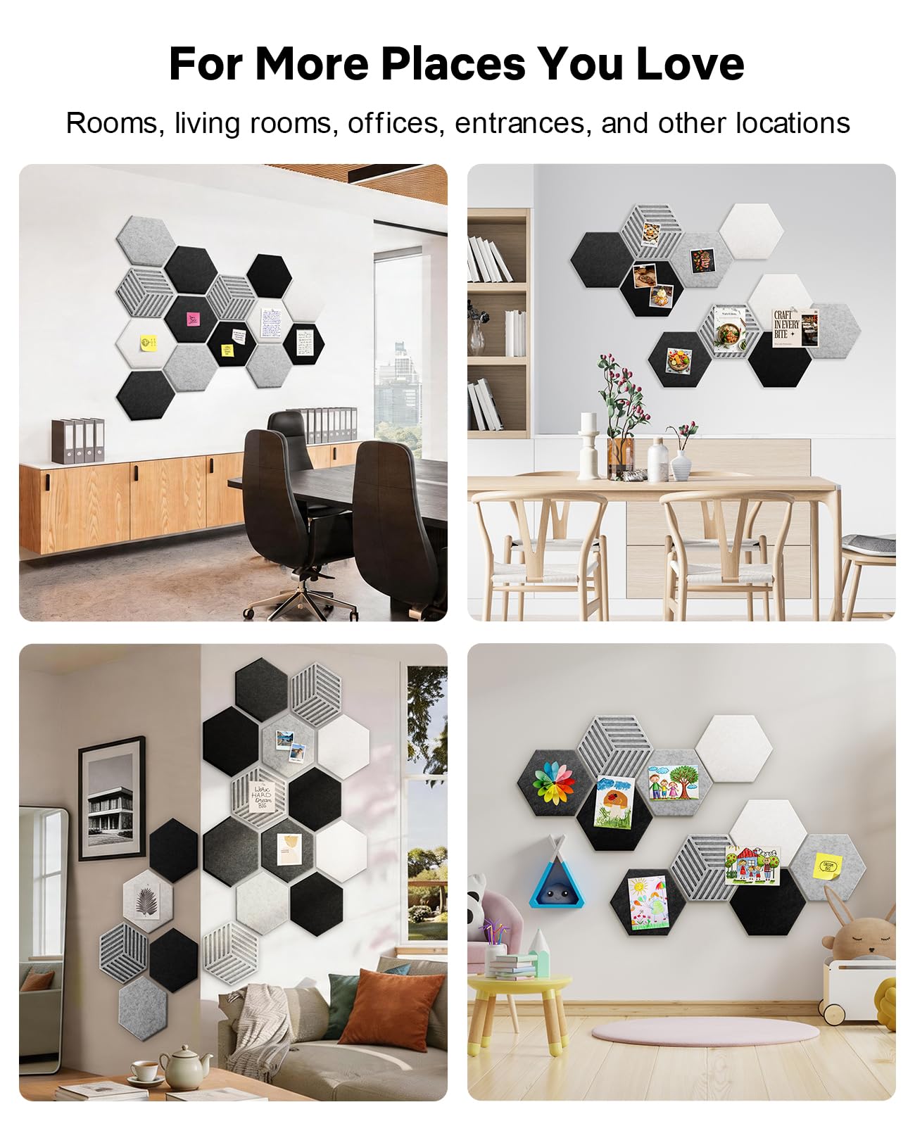 Hexagon Large Cork Bulletin Board Tiles, Peel and Stick Felt Wall Panels for Vision, Message Center, Picture and Prayer Board for Office, Dorm, Room and Desk Decor(Concrete Echo)