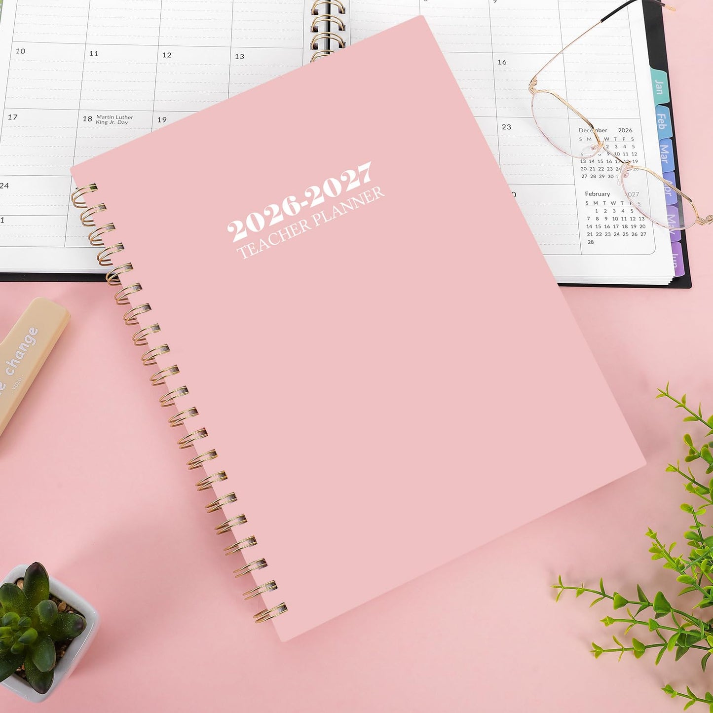 SKYDUE Teacher Planner 2026-2027 Academic Year, 8.5" x 11" Lesson Plan Book, July 2026-June 2027, 162 Pages, Monthly Tabs, Stickers, Weekly Lesson Planning, Student Tracking & Classroom Organization, Pink