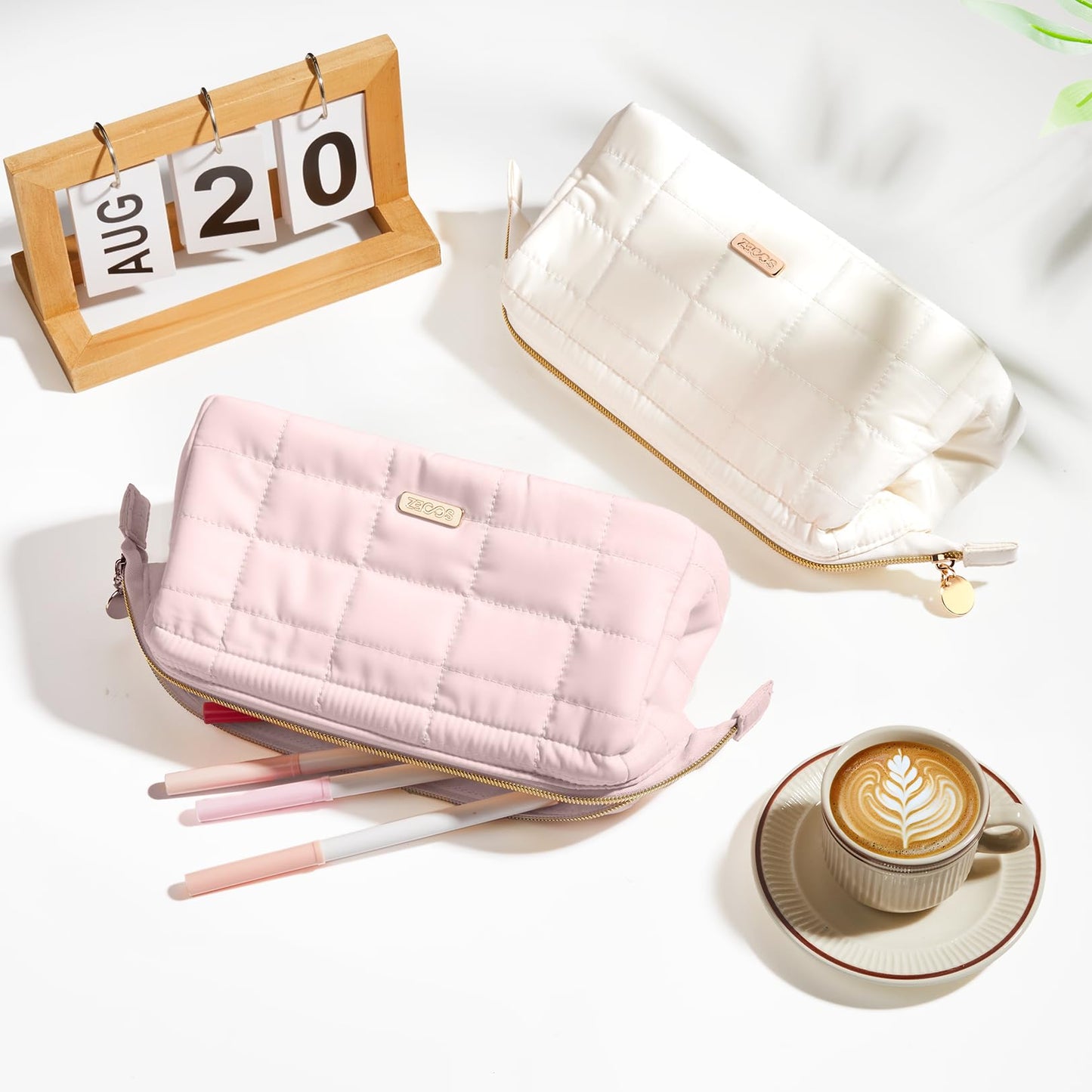 Sooez Large Pencil Case Pouch, Soft Pencil Bag with Zipper, Pen Bag Wide Opening, School Supplies Cute Pencil Case for Girls Boy Men Women, Dusty Pink
