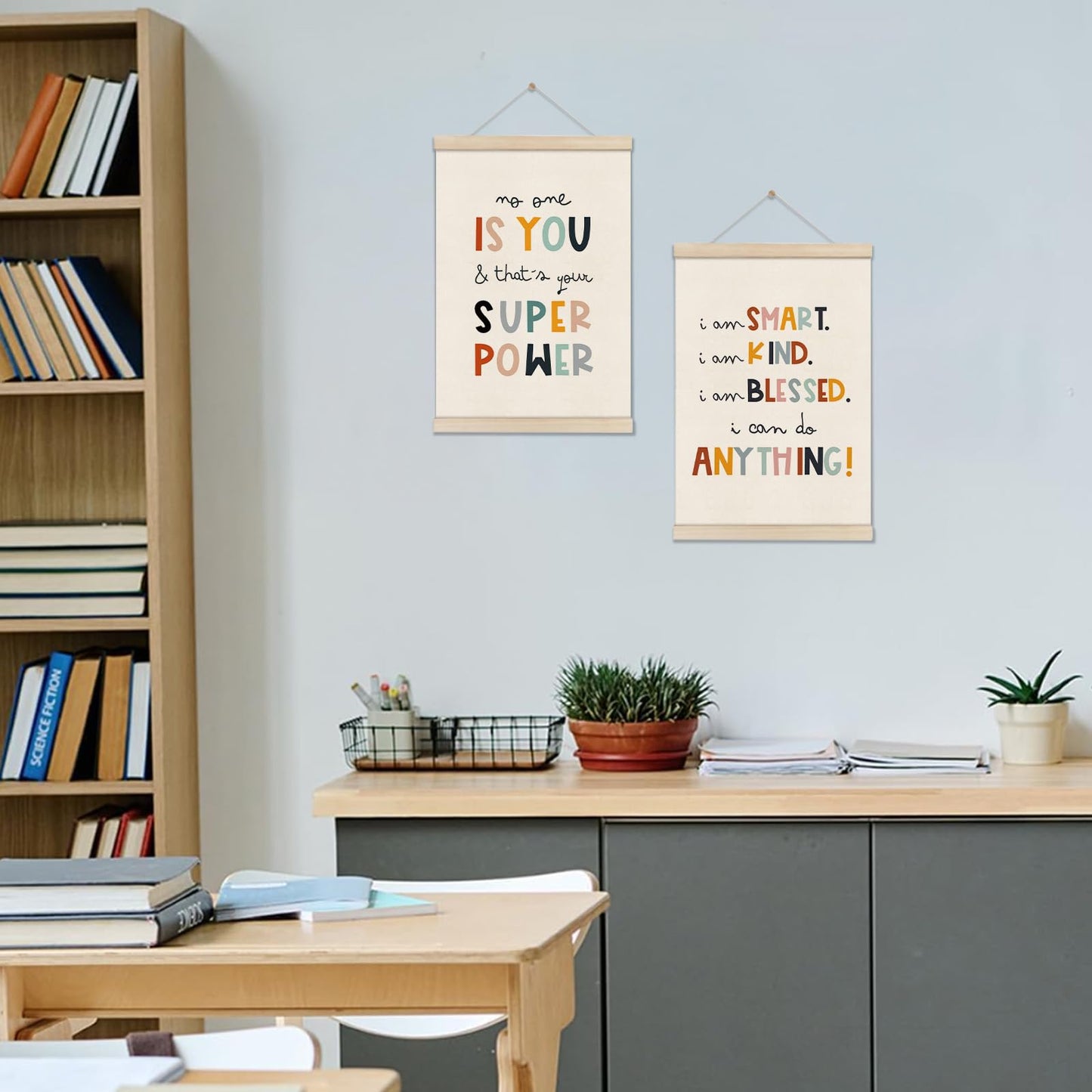 DOI-LANEE Positive Affirmations Wall Decor for Kids, Inspirational Motivation Poset Banner for Office Classroom Playroom Nursery Bedroom, No One Is You Superpower I Can Do Anything, 2 Pack