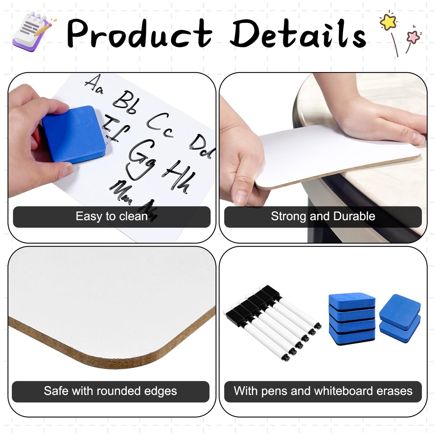 6-Pack Dry Erase Boards 5" x 7" Double-Sided Mini Whiteboard Set – Includes Markers & Erasers – Perfect for Students, Teachers, and Classroom Use