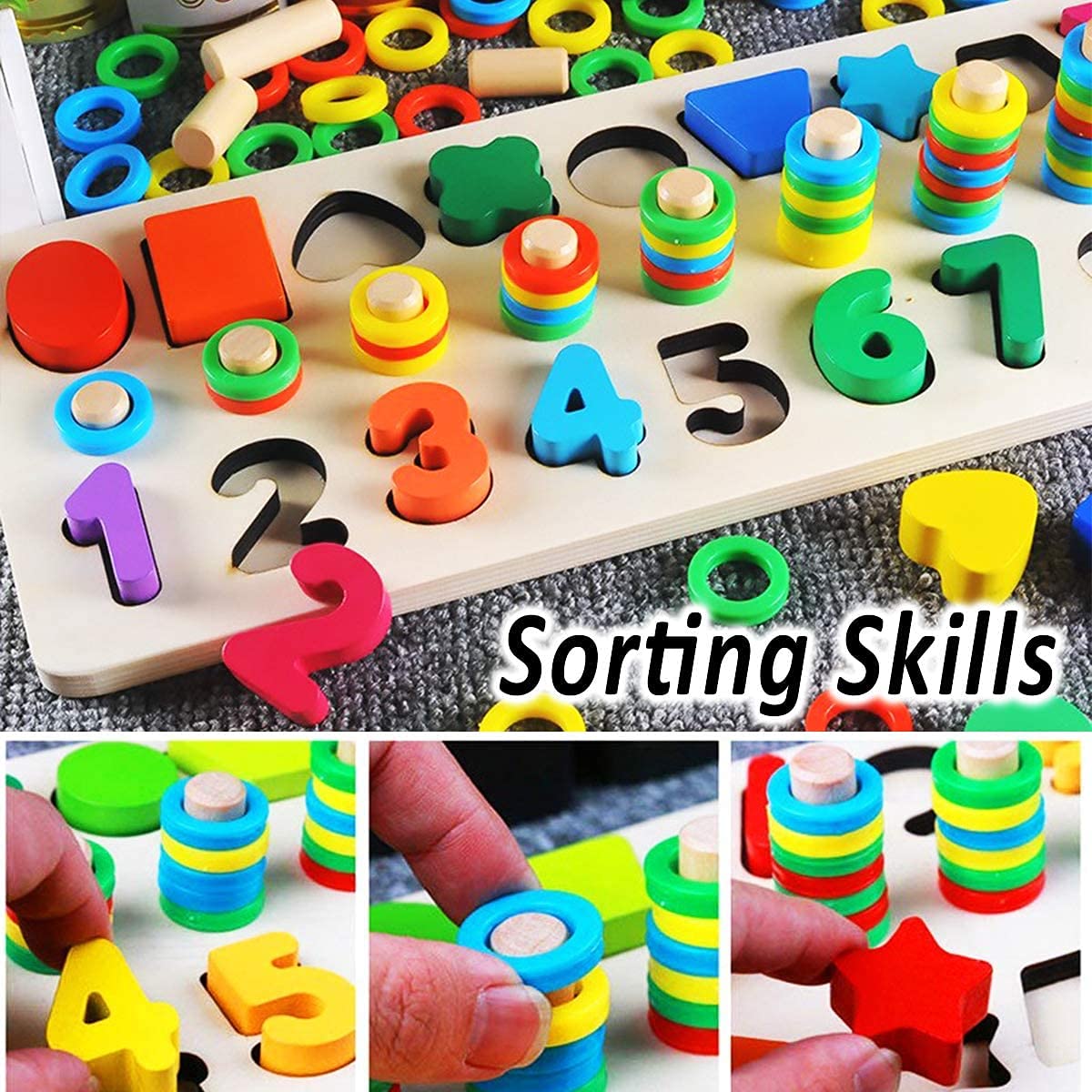 CozyBomB™ Montessori Educational Wooden Toys for Kids Toddler Number Puzzles Sorter Counting Shape Stacker Stacking Game Preschool Math Blocks Toys Gifts for Boy Girl Birthdays Christmas Holidays