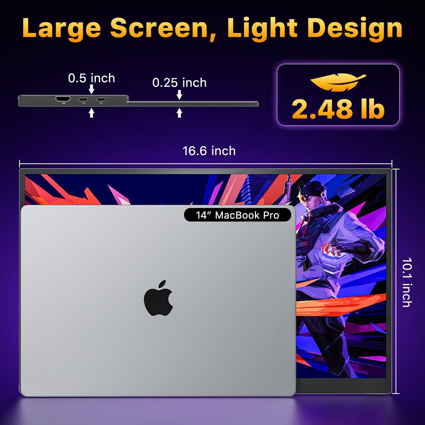 cocopar Portable Monitor 18.5 Inch 2K QHD 120Hz 120% sRGB Travel Monitor with Speaker HDMI USB-C Second Screen for Laptop MacBook Surface PC Xbox PS4/5, VESA Mountable, with Kickstand