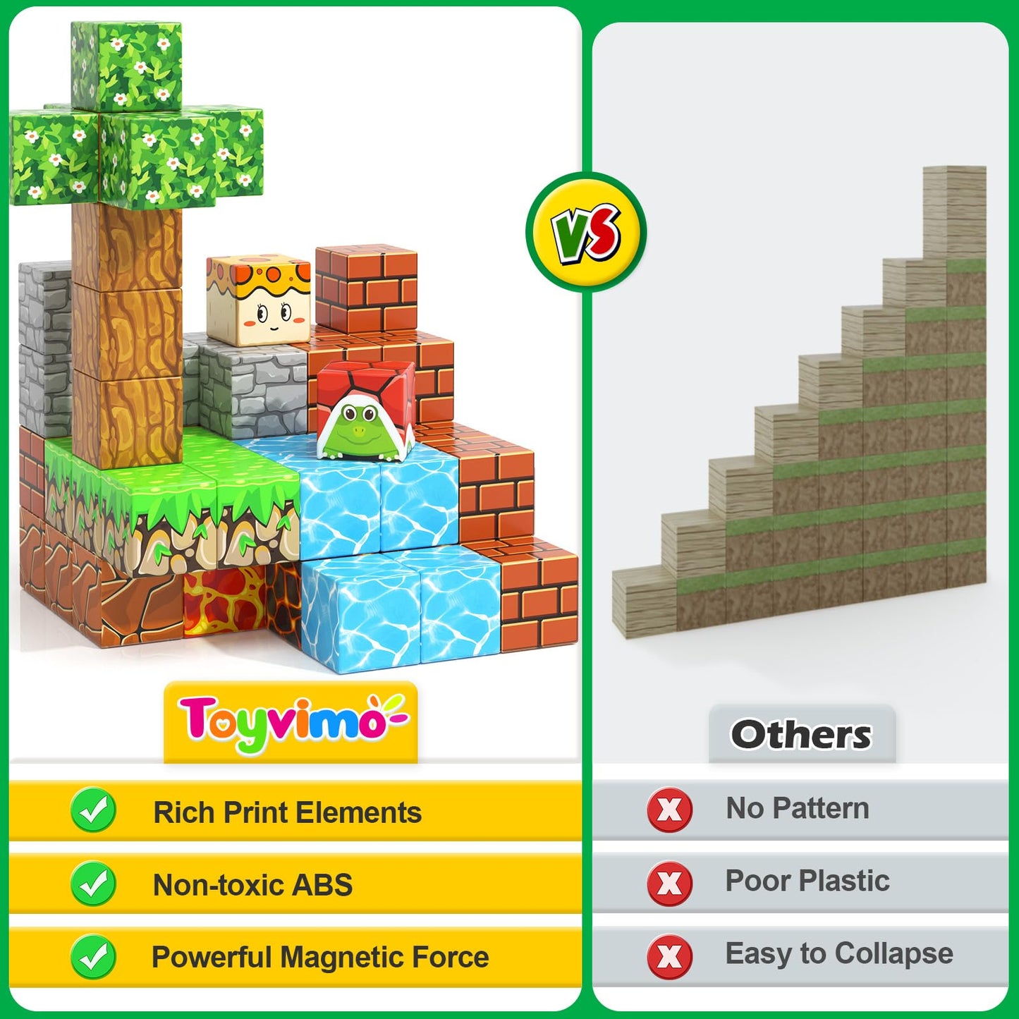 100PCS Magnetic Blocks Magnetic Building Blocks Sensory Toys for Kids Ages 3-5 6-8 8-12 Kids Game Toys for 3+ Year Old Boys & Girls, Mine Magnet World Craft 3 4 5 6 7 8 9 Year Old Boy Birthday Gift