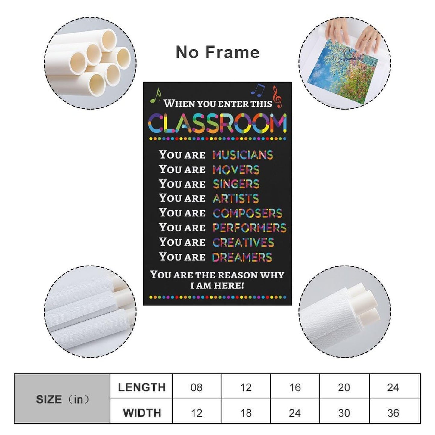 LINWDSB Teacher Wall Art Decor Poster Signs,Music Room, When You Enter This Classroom You Are Musicians Unframed, Music Classroom Supplies Unframe style-9 16x24inch(40x60cm)