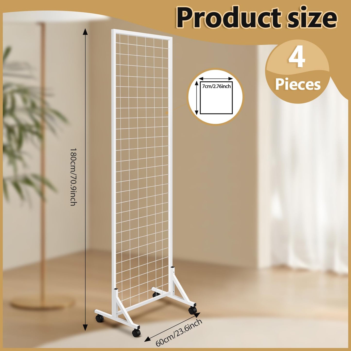 Blulu 4 Pcs Standing Grid Panels Tower, 2' x 6' T Base Grid Wall Display Racks Freestanding Vendor Events Display Racks Kit for Home Retail Trade Show Arts Craft Fair (White)