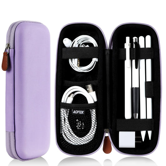 AGPTEK Case Holder for Apple Pencil, Slim PU Leather Carrying Case Pouch Cover Compatible with Apple Pen Accessories, USB Cable, Earphone, Samsung Stylus iPad Pro Pen/Pencil, Recording Pen, Purple