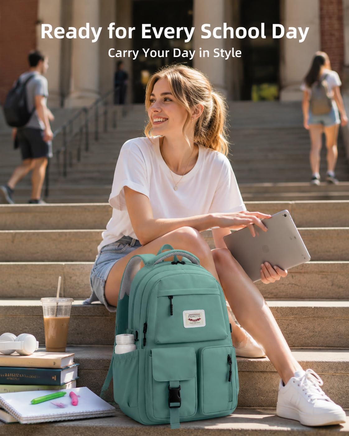 FIORETTO School Backpack for Teen Girls & Women with Compartment, Lightweight School Bag Bookbag with Multiple Pockets, Ideal for Middle High School, College, Travel, Dark Green 25L
