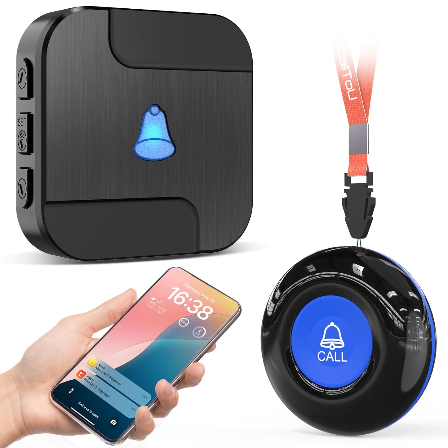 CallToU Wi-Fi Wireless Caregiver Pager Call Button for Elderly at Home, APP Emergency Alert Fall Help System for Seniors, Patients/Disabled Monitoring at Home