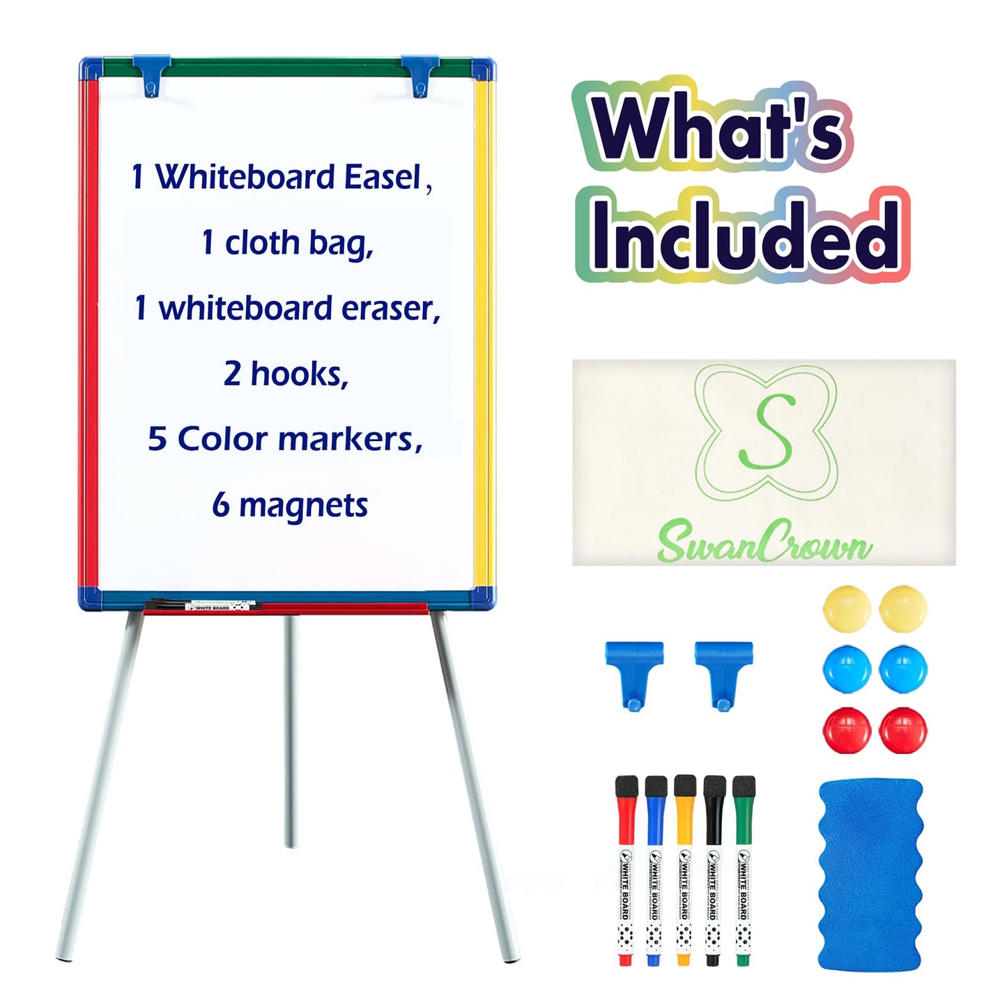 Dry Erase Board White Board for Kids 24x18 inch Art Easel for Kids Magnetic Tripod Whiteboard Art Easel and Flipchart Board with a Height-Adjustable Stand Perfect for Kid