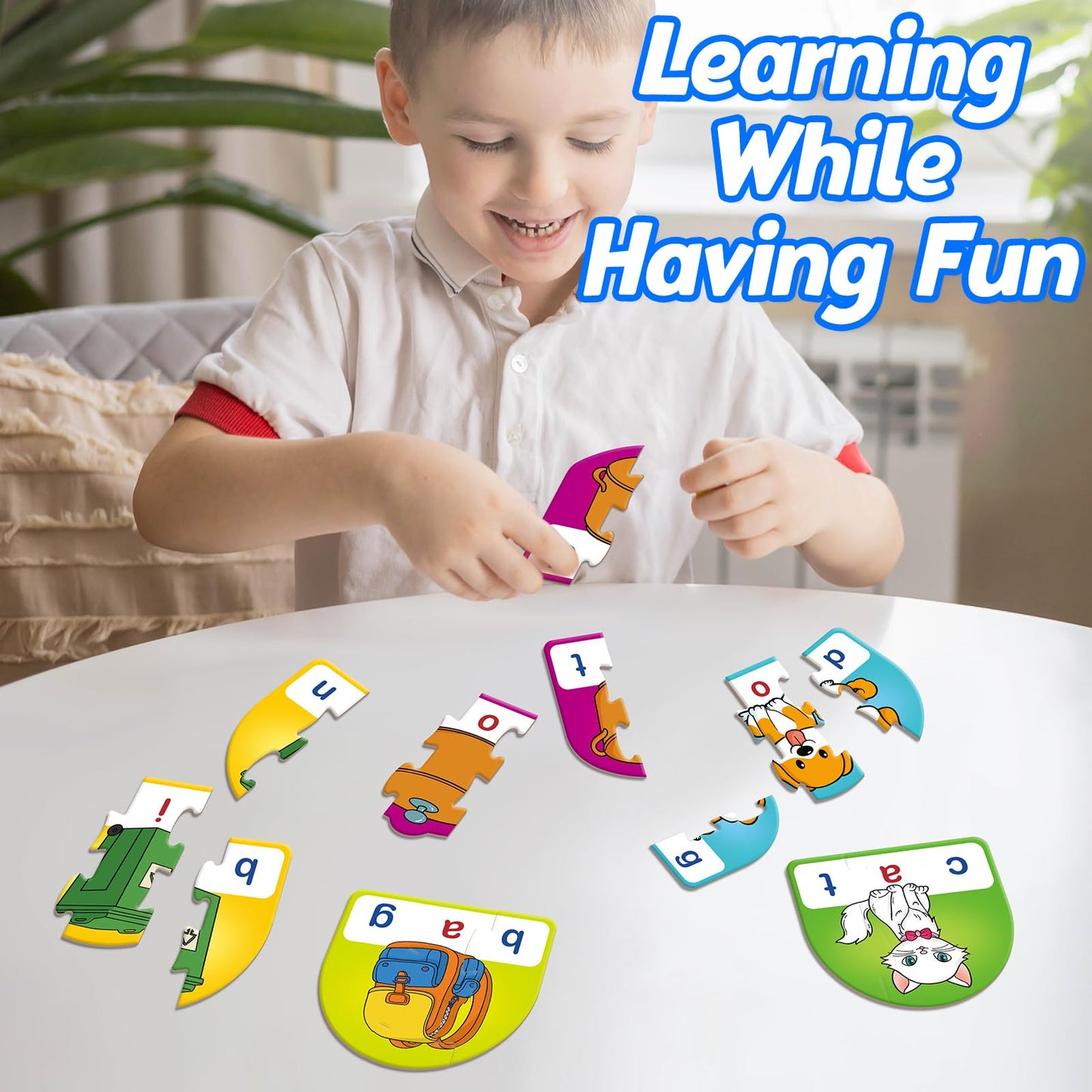Kasfalci CVC Puzzle Cards for Kids - CVC Word & Phonics Games, Speech Therapy Toys for Toddlers - 3 Alphabet Letter Word Puzzles, Learning Spelling Games - Preschool Kindergarten Classroom Must Haves