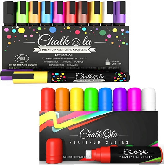Chalkola Artist Bundle- 10 Neon 6mm + 8 Neon 15mm Chalk Markers