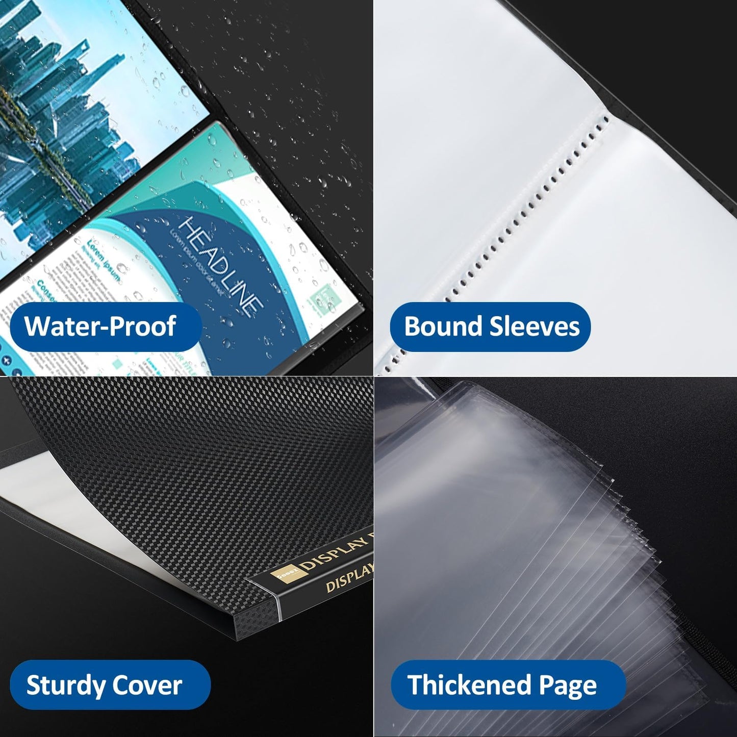 4 Pack Binder with Plastic Sleeves 18-Pocket, Displays 36 Pages, Sooez 8.5x11 Presentation Folders with Clear Sheet Protectors, Art Portfolio Binder for Certificate & Office Project Folder