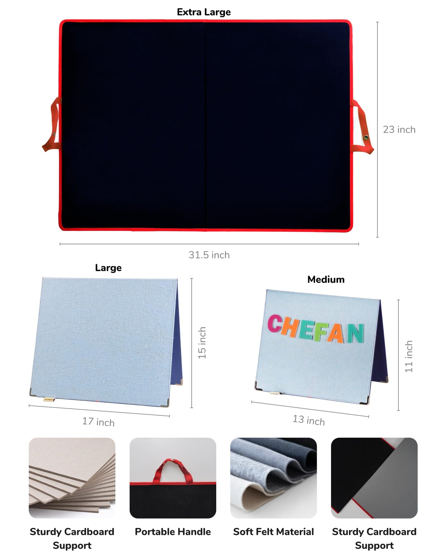 CHEFAN Large Felt Flannel Board 31.5 * 23 in, Foldable Freestanding Story Learning Board for Toddlers, Double-Sided Use for Preschool Classroom, Multi Felt Pieces Can Be Used, Gifts for Kids