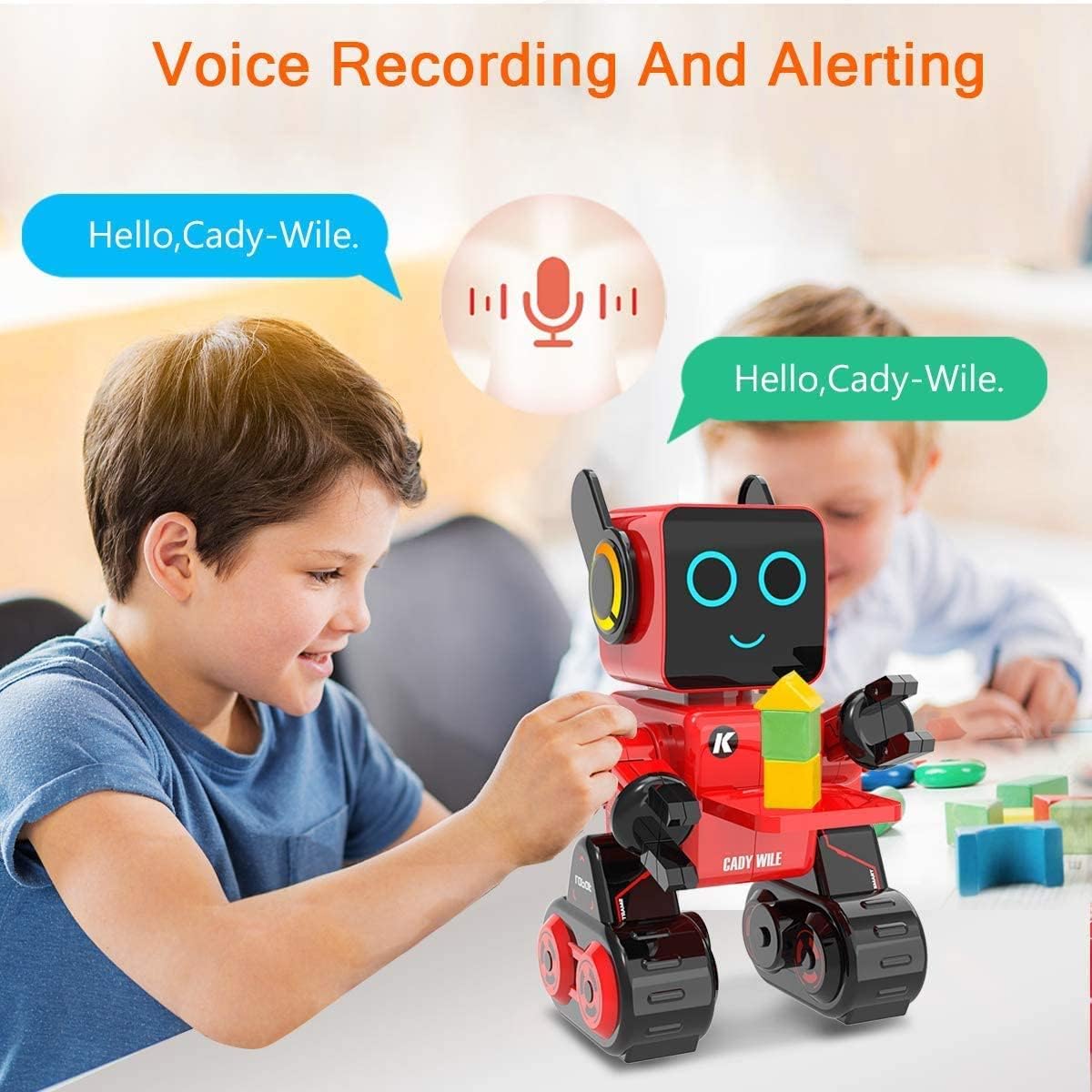 HBUDS Robots for Kids, Remote Control Robot Toy Intelligent Interactive LED Light Speaks Dance Moves Built-in Coin Bank Programmable Rechargeable RC Robotic Kit (Red)