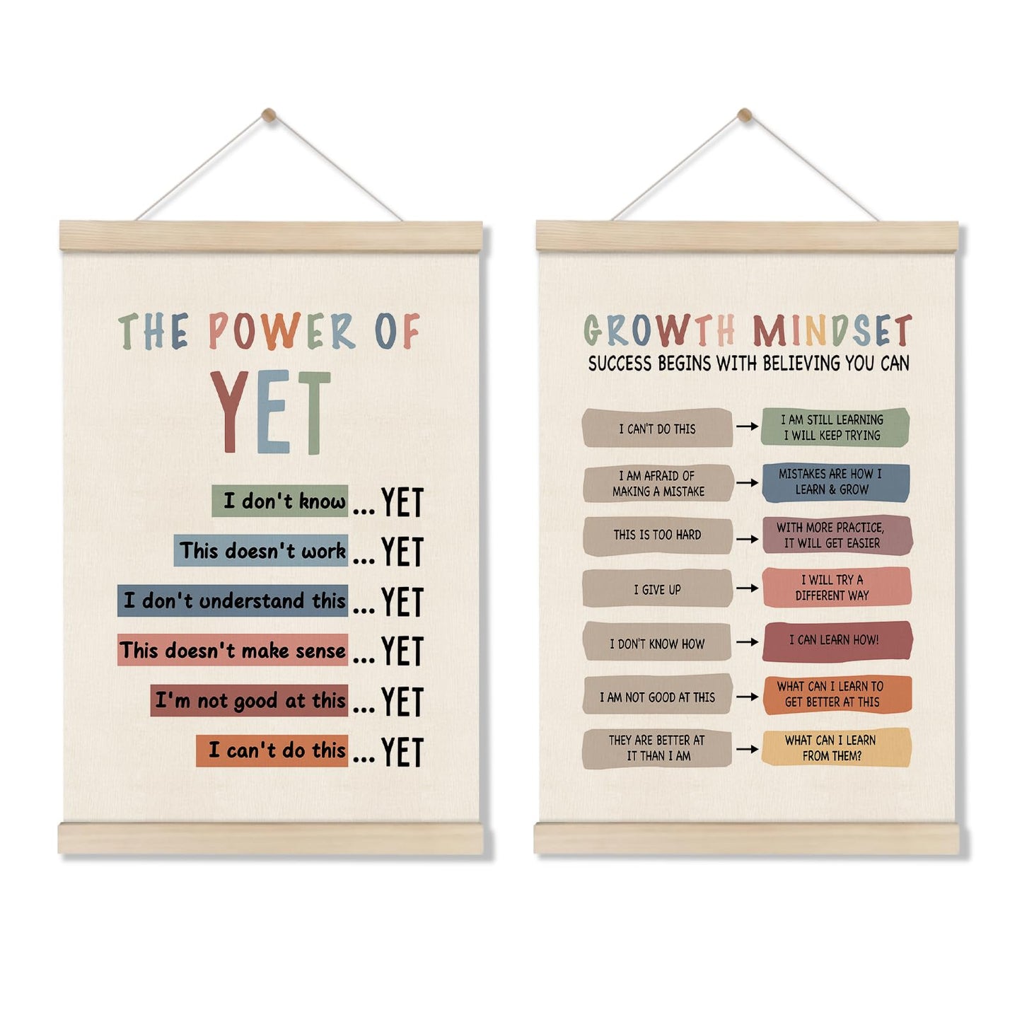 DOI-LANEE Growth Mindset Positive Affirmations Wall Decor,Set of 2, Mental Health Posters Inspirational Hanger Frame for Therapy Office Nursery Playroom Bedroom Classroom School Counselor