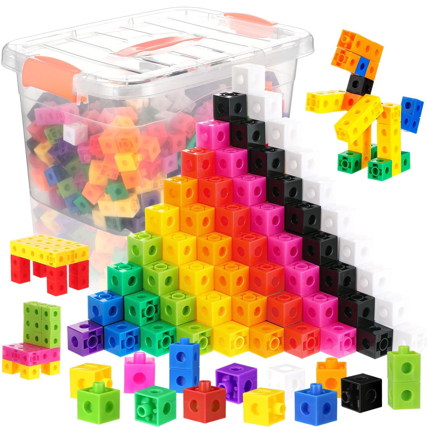 Jenaai 300 Pcs Linking Cubes with Storage Container Counting Cubes, Colorful Plastic Counting Block, Math Manipulatives Classroom Learning Supplies for Preschool Kindergarten(Orange)
