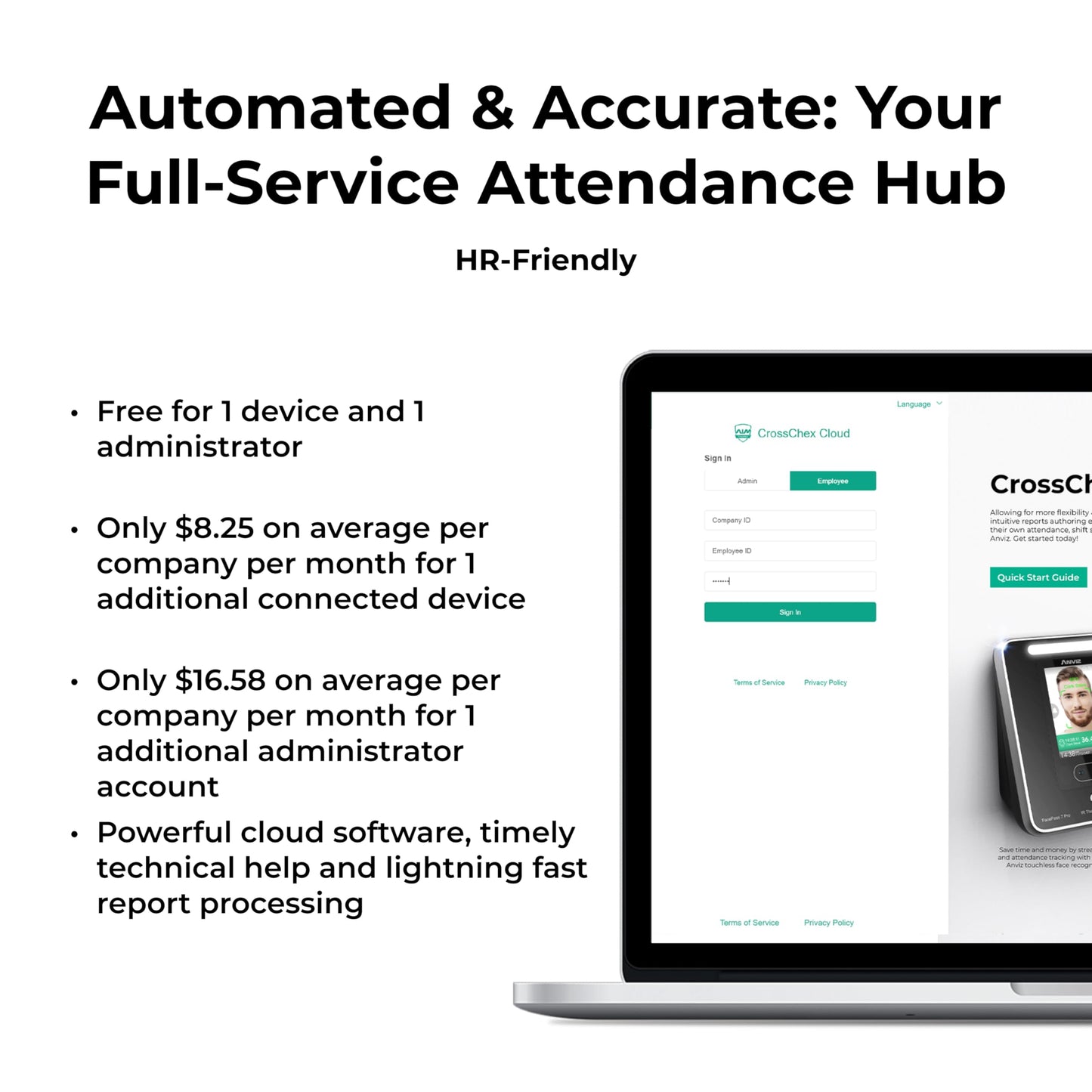 ANVIZ Time Clocks for Employees Small Business - Forever Free Cloud Software - FacePass 7 Pro Biometric Clock in and Out Machine - Support Door Access - Face + RFID + Pin Punching, FacePass 7 Pro