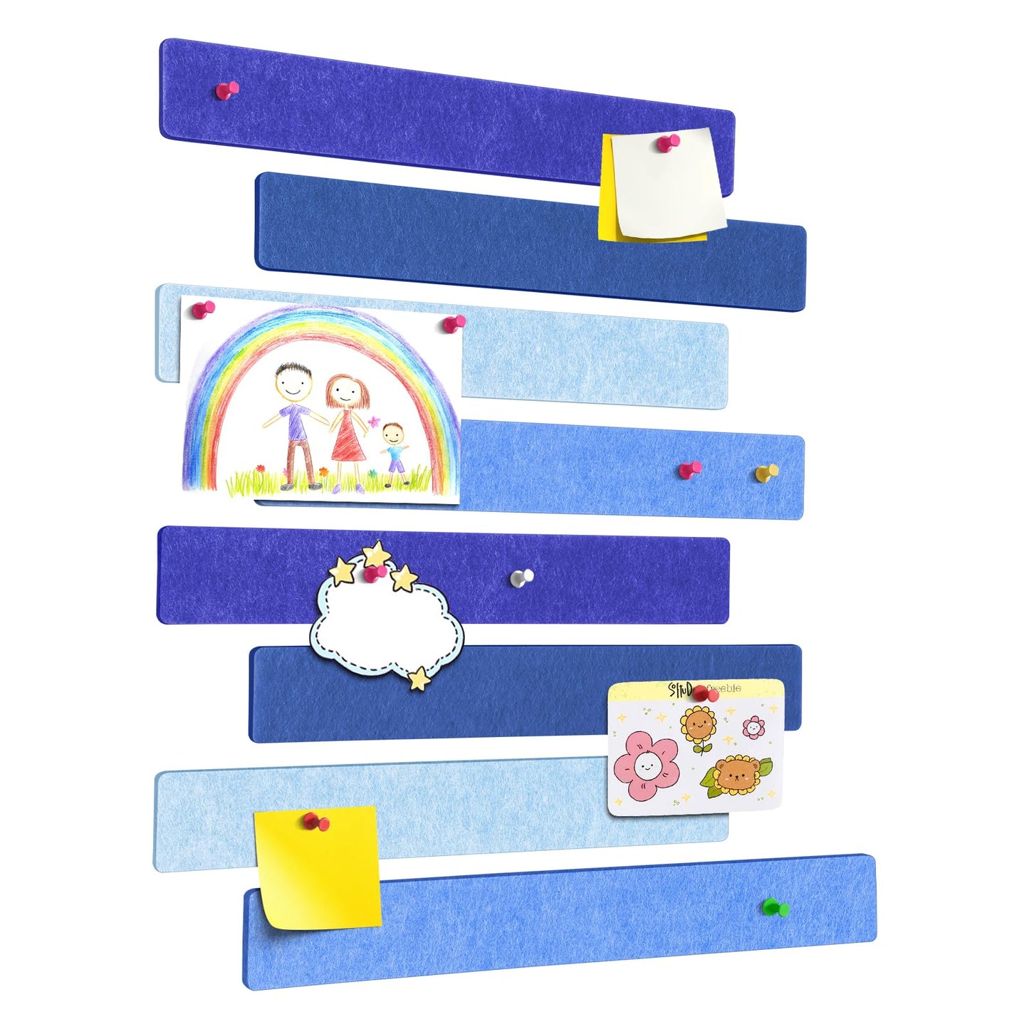 GoTiling Cork Board for Walls - 8 Pack Felt Pin Board Bar Strips - Self-Adhesive Lightweight Bulletin Board - Cork Board for Office with 40 Push Pins No Damage for Wall