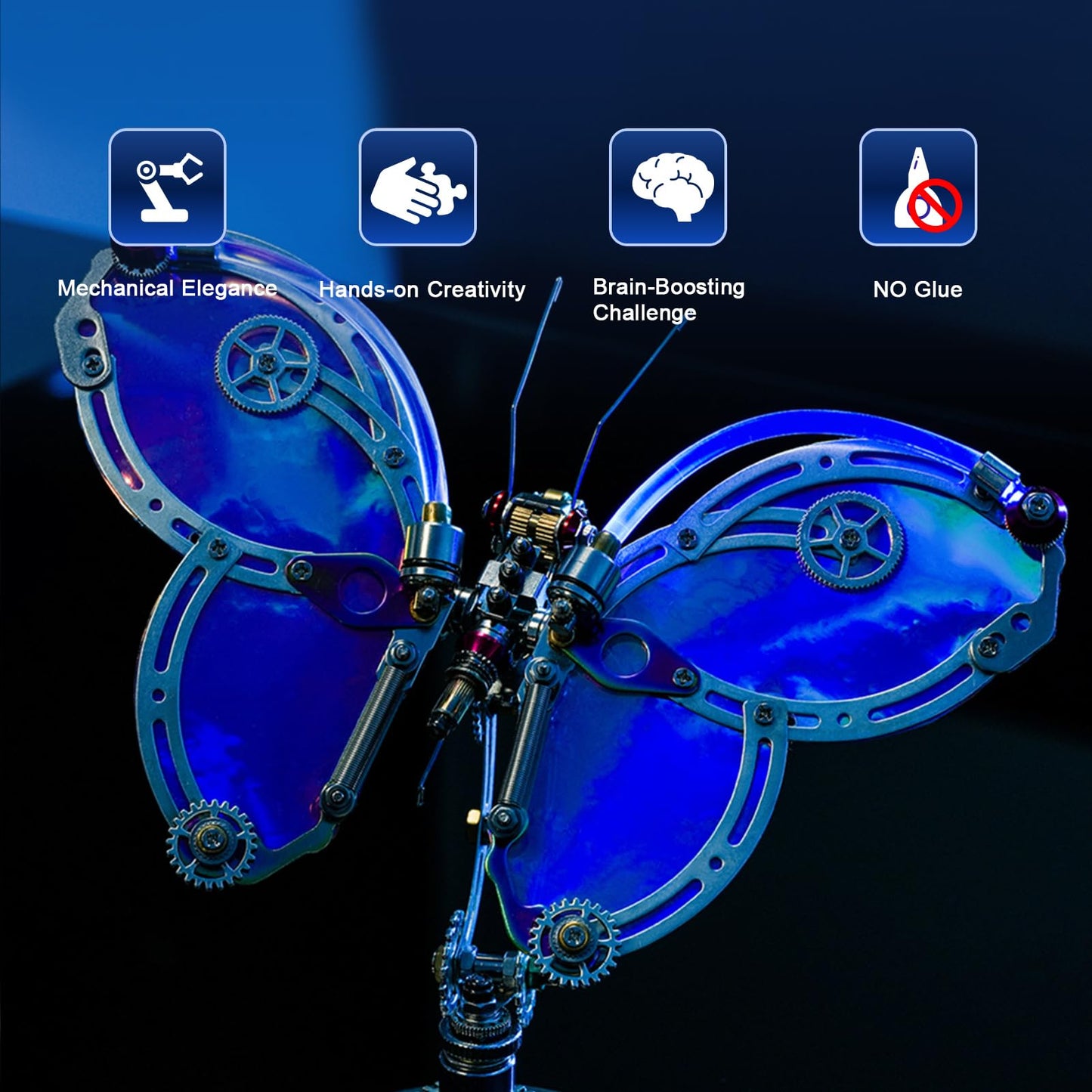 Arcynix Mostarle Cyberpunk Phantom Butterfly 3D Metal Puzzle Kit 243 Piece Adult Craft Kit LED Light Model for Teens and Adults 3D Puzzles and Metal Earth Models Perfect DIY Gift