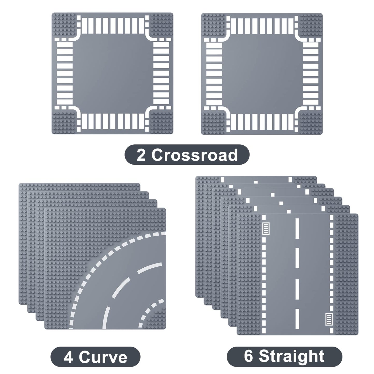 Homikidy Road Base Plates for City Building Block, 12 Street Plates, 10"x10" Road Baseplates