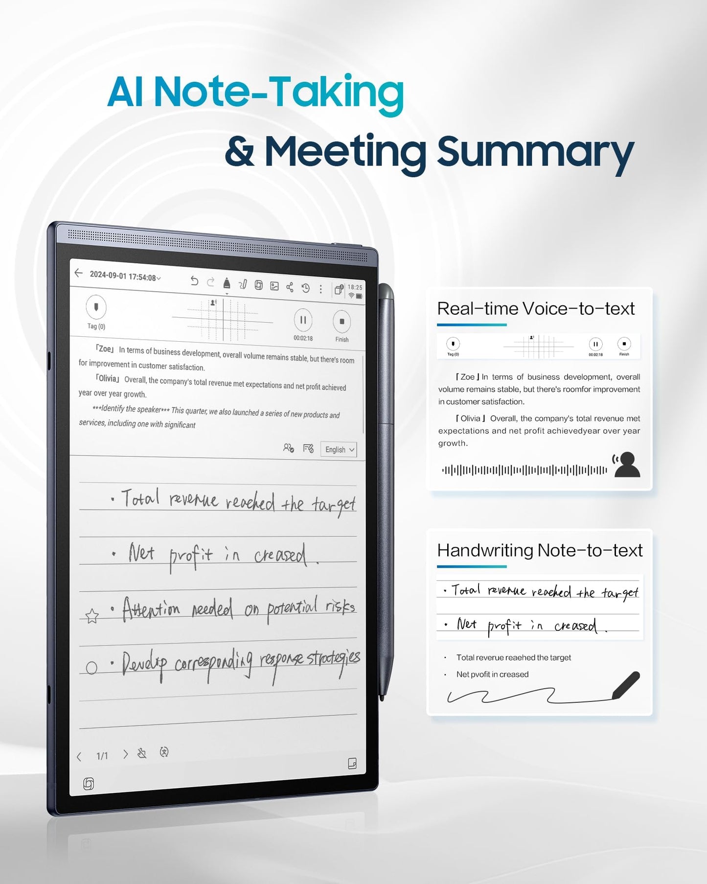 iFLYTEK AINOTE Air 2 Bundle – 8.2" E Ink AI Note-taking Tablet with Stylus, 4096 Pressure Levels, Digital Notebook with Voice-to-Text Transcription, Multi-languages Support, Ideal for Meetings & Study