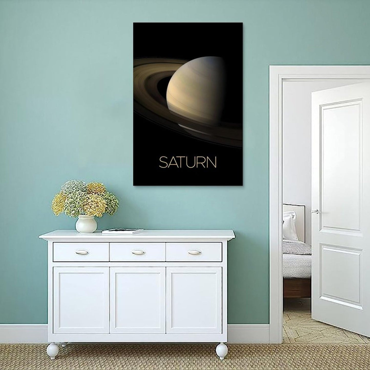 XIAOLOUTINYU Solar System Canvas Wall Art - Saturn Planet Space Poster for Kids Room Bedroom Classroom, STEM Educational Astronomy Decor, Science Gift for Boys Girls Teens, 16x24 Inch Unframed