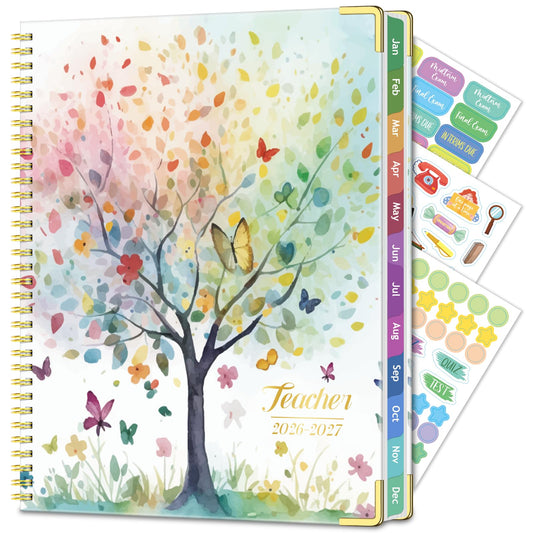 Teacher Planner 2026-2027 Academic Year, Jul.2026 - Jun.2027, 8.5" x 11" Lesson Planner Book for Teachers, Teacher Planners with Colorful Monthly Tabs for Homeschool & Classroom Organization - Tree