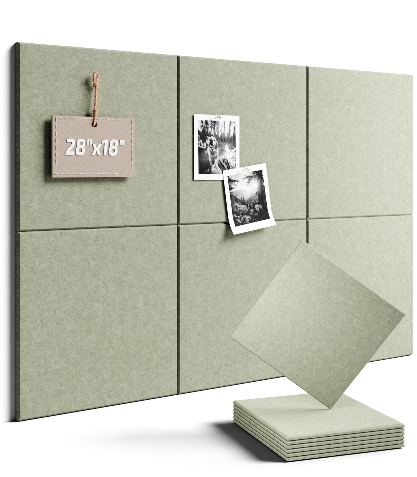 Felt Bulletin Board Tiles -28"x18" Cork Board Alternative for Office Decor, Push Pin Board Wall Organizer 6-Pack - Sage