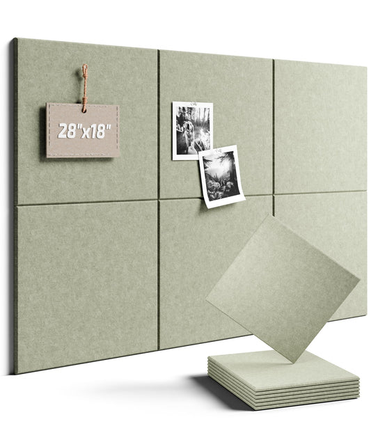 Felt Bulletin Board Tiles -28"x18" Cork Board Alternative for Office Decor, Push Pin Board Wall Organizer 6-Pack - Sage