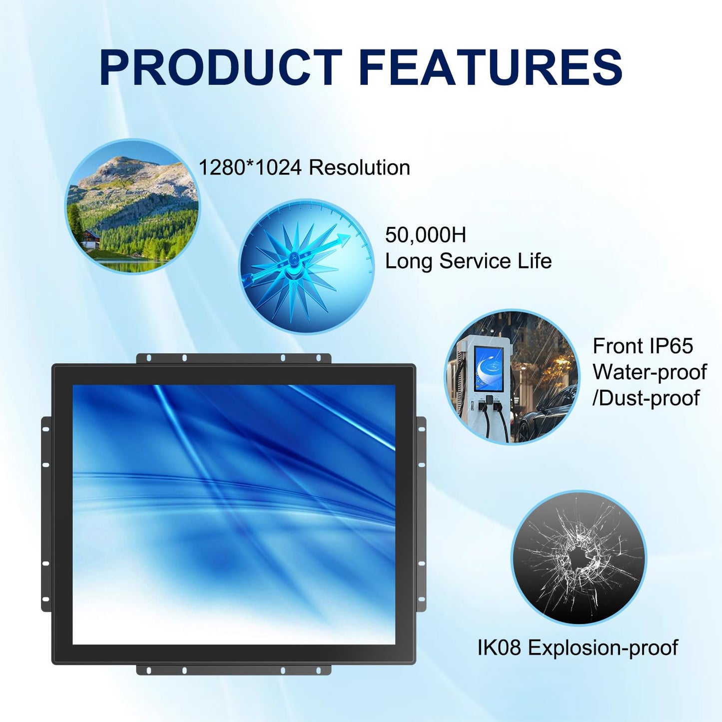 Bosunre 17 Inch Open Frame Design Touch Screen Monitor Display with VESA & Rear Mounting Bracket for Kiosk Industrial Automation Retail Self-Service