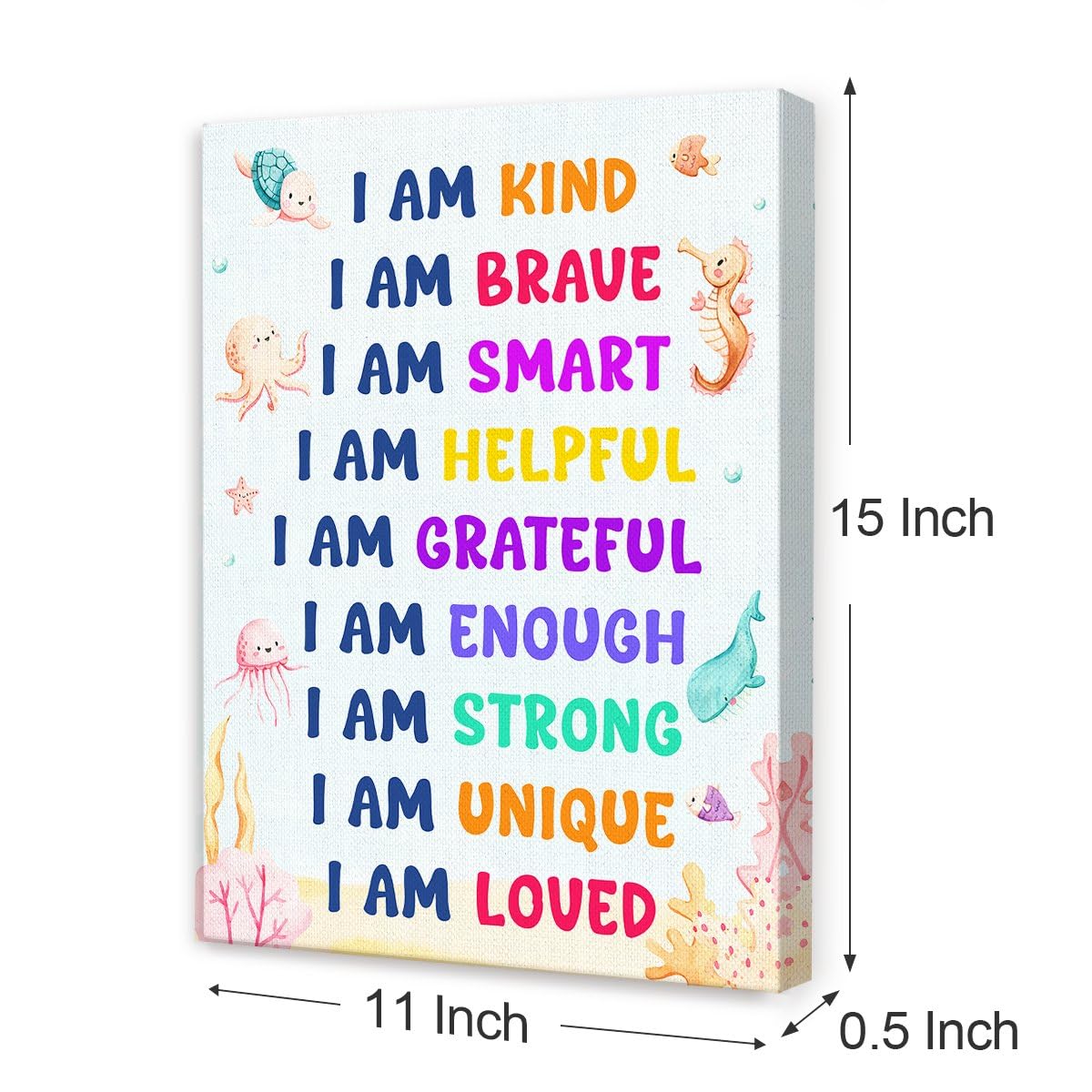 OTINGQD Positive Affirmations Wall Decor for Kids,I Am Kind Smart Canvas Wall Art,Nursery Marine Animal Wall Art,Inspirational Wall Decor for Kids Room Classroom Nursery
