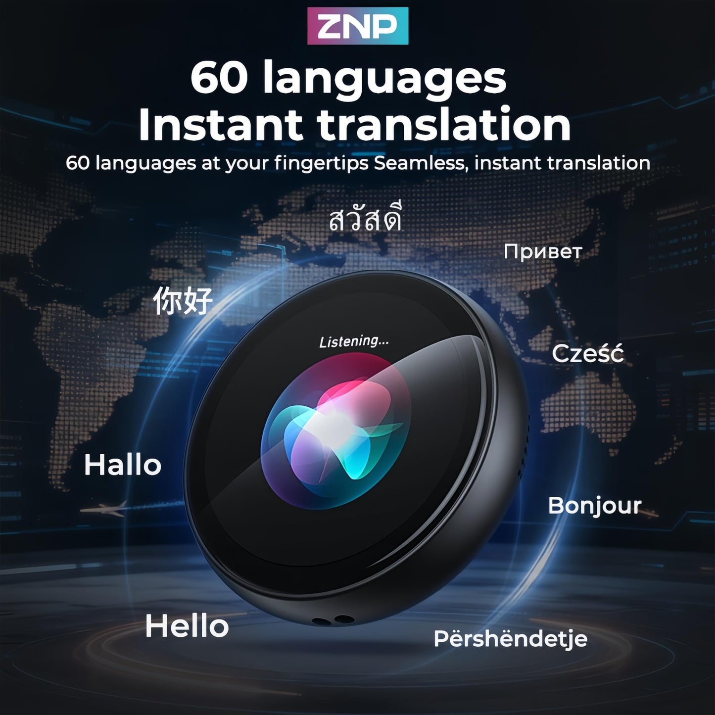 ZNP Z01 AI Companion Digital Badge, Wearable Bluetooth 6.0 Translator with HD Touch Screen, Smart AI Assistant Badge for Travel Business Daily Life (Z01)