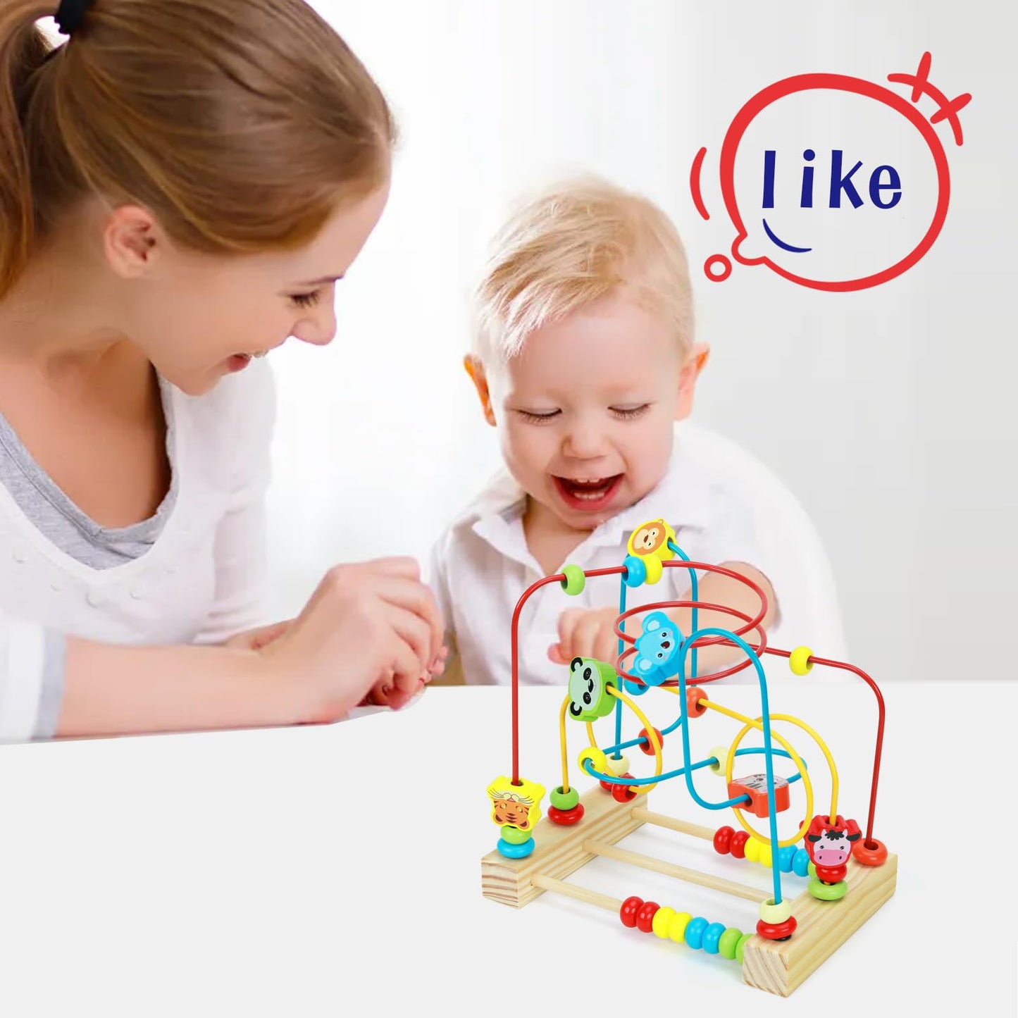QZMTOY Bead Maze Toy for Toddlers Wooden Bead Toys Colorful Roller Coaster Preschool Educational Toys for Kids Classic Birthdday Gift for Toddlers Baby Infant Boys Girls…