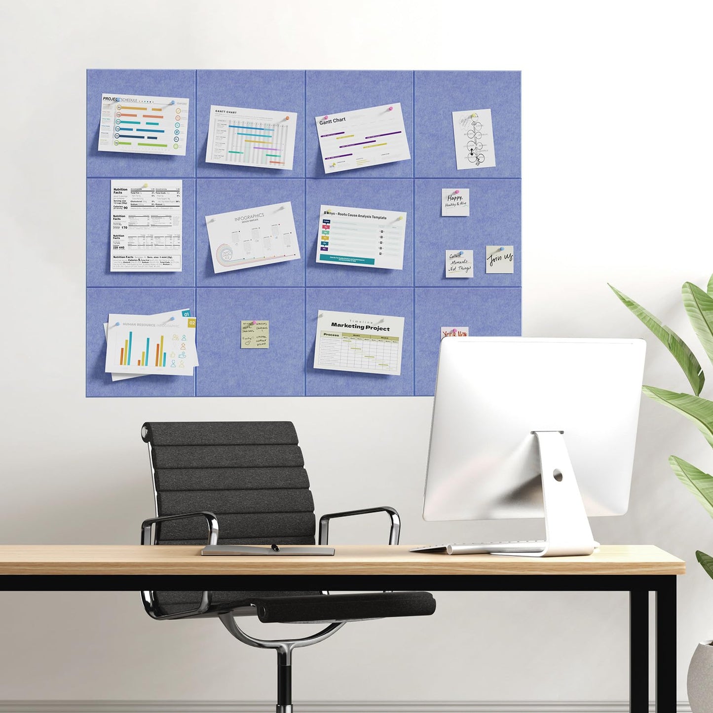 MaxGear Large Cork Board for Wall 36" x 24", Sky Blue Bulletin Board, 6 Pack Felt Wall Tiles with Pushpins, Cork Boards for Office Push Pin Board Tack Board Felt Board